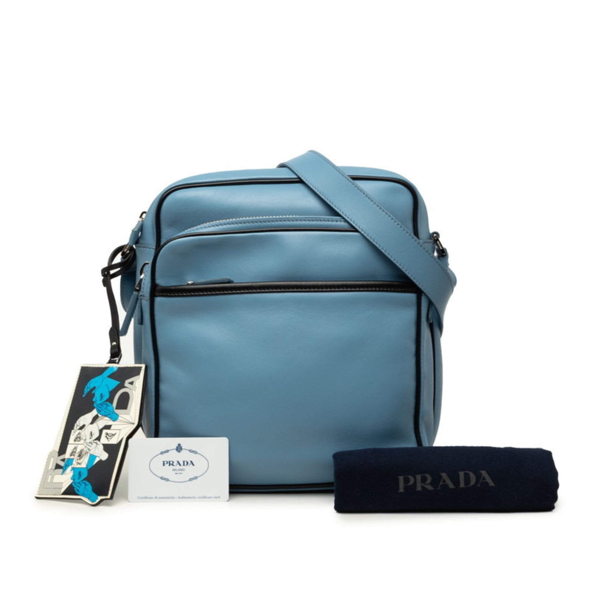 Prada Light Blue Leather Shoulder Bag (Pre-Owned)