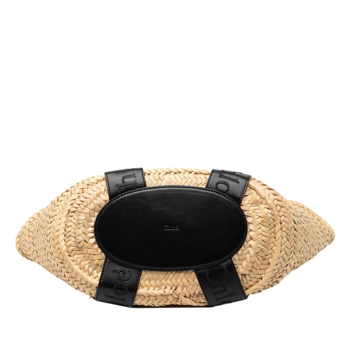Chloé Beige Black Raffia Leather Basket Handbag (Pre-Owned)