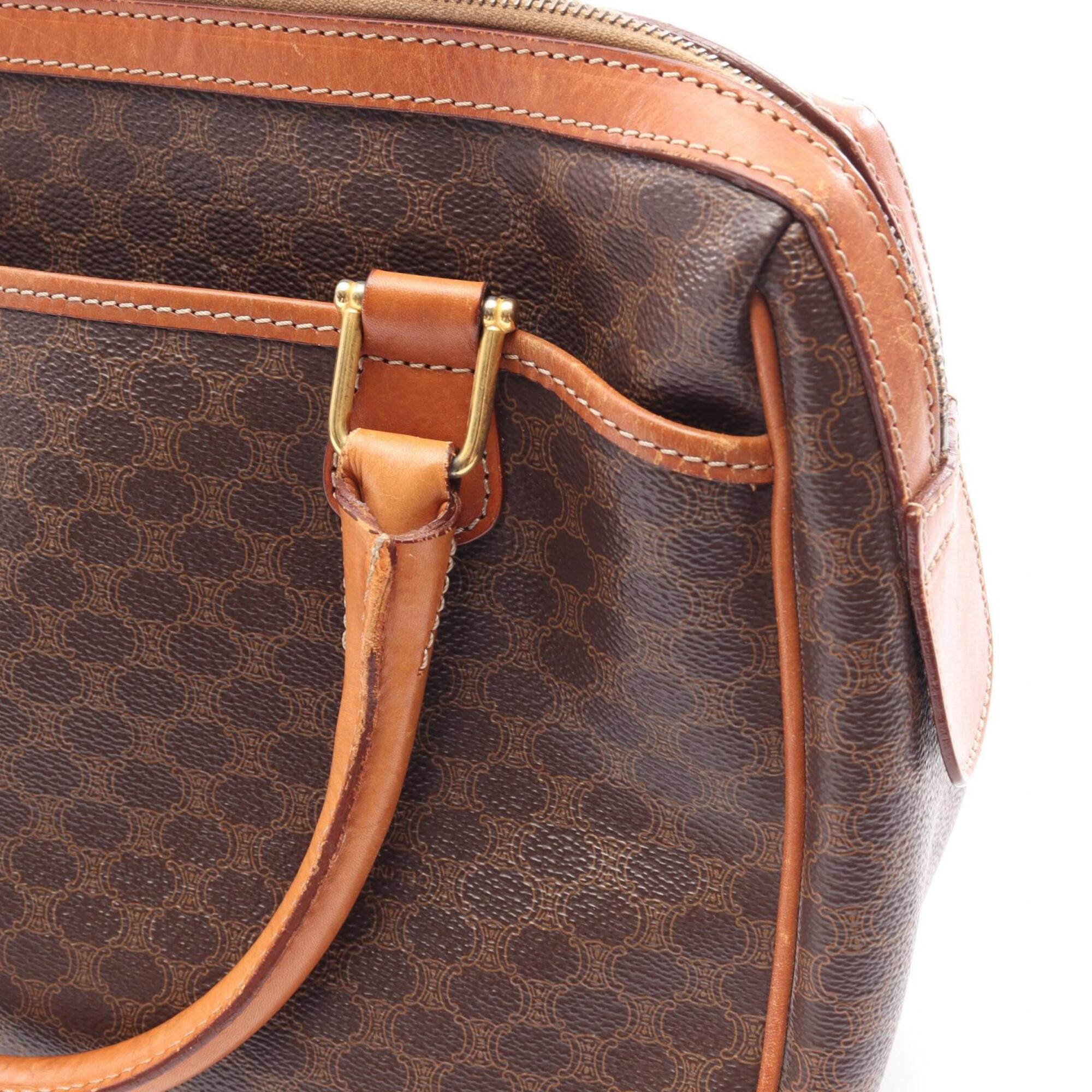 Celine Macadam Brown Coated Canvas Boston Bag Handbag (Pre-Owned)
