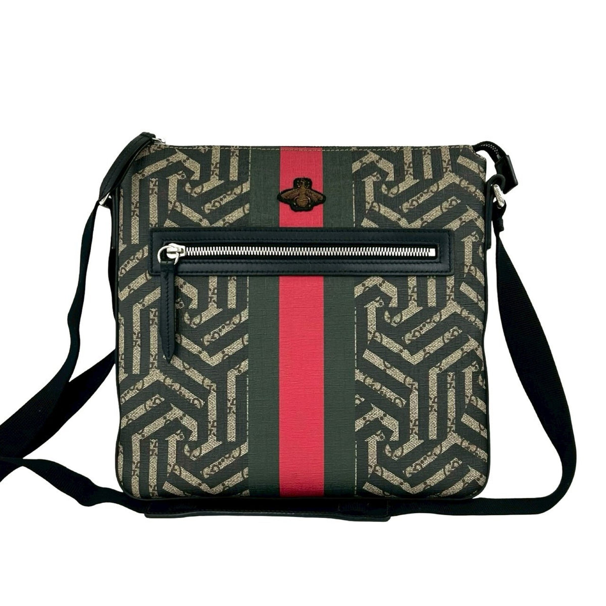 Gucci Black Green Red Color Elastane Leather Shoulder Bag (Pre-Owned)