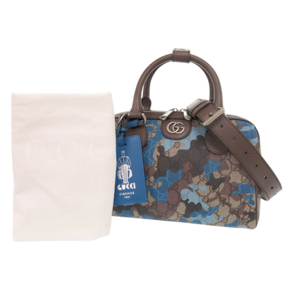 Gucci Blue Brown Pvc Leather Handbag Shoulder Bag (Pre-Owned)