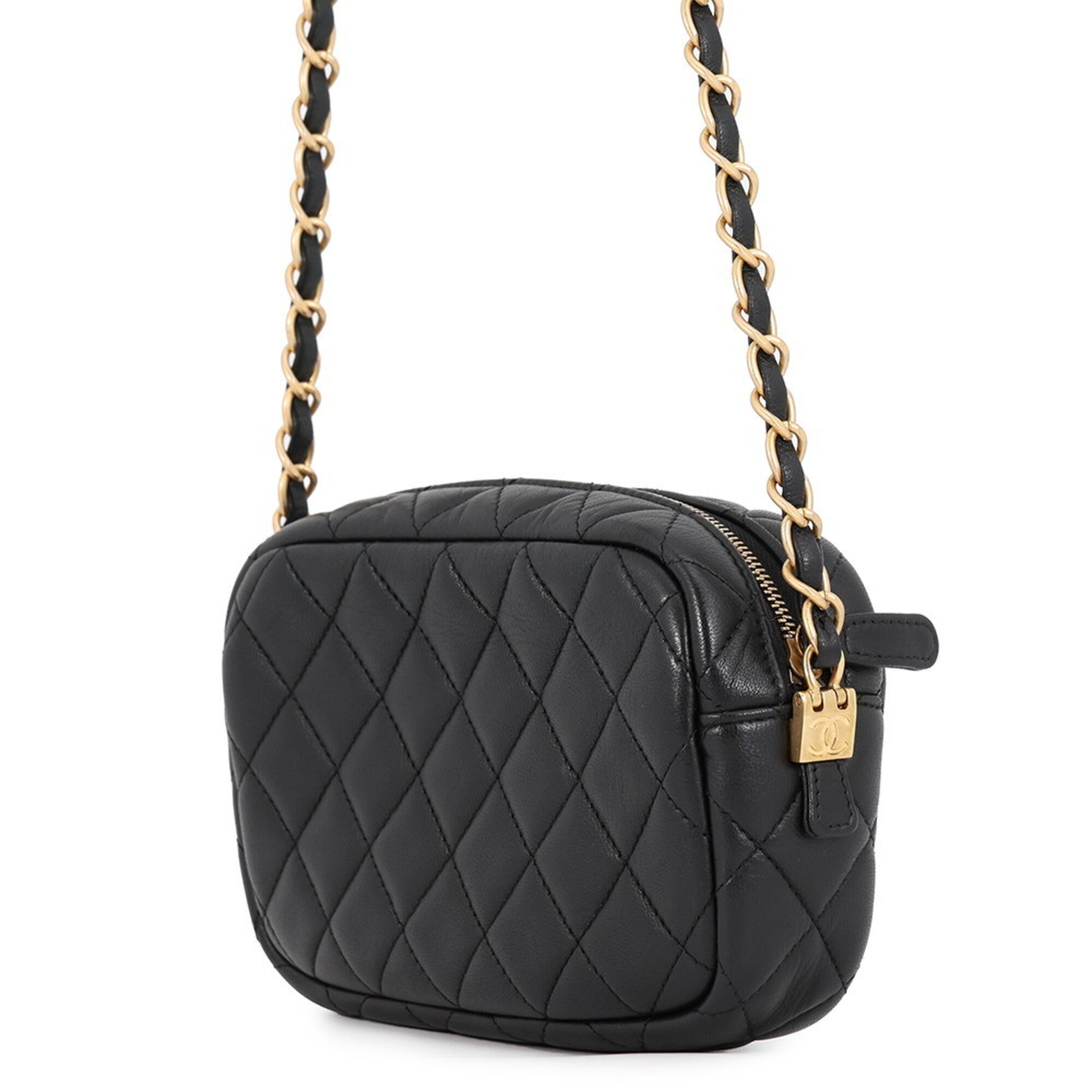 Chanel Black Leather Handbag Pochette Shoulder Bag (Pre-Owned)