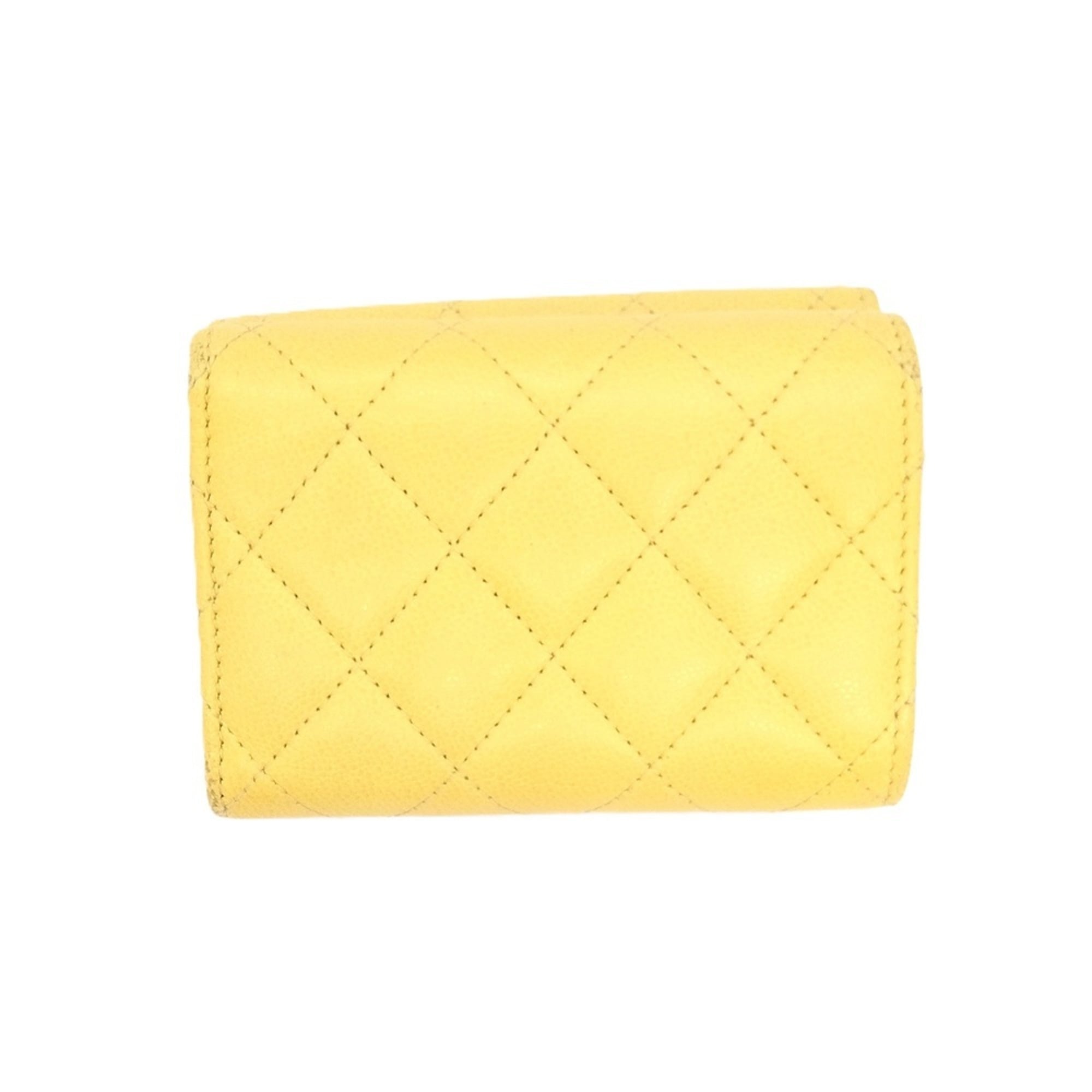Chanel Yellow Grained Calfskin Wallet (Tri-Fold) (Pre-Owned)