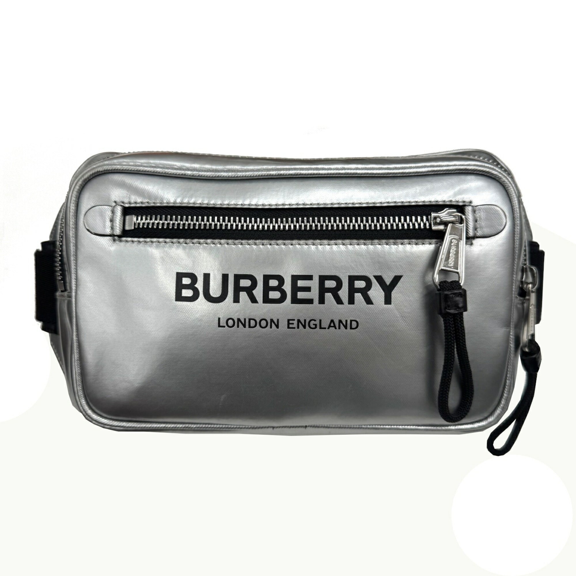 Burberry Metallic Silver Canvas Leather Shoulder Bag Sling Bag (Pre-Owned)