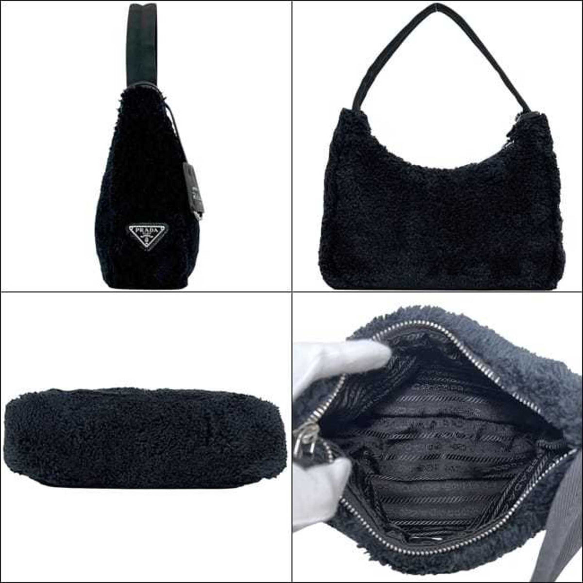 Prada Black Nero Pile Fabric Handbag (Pre-Owned)