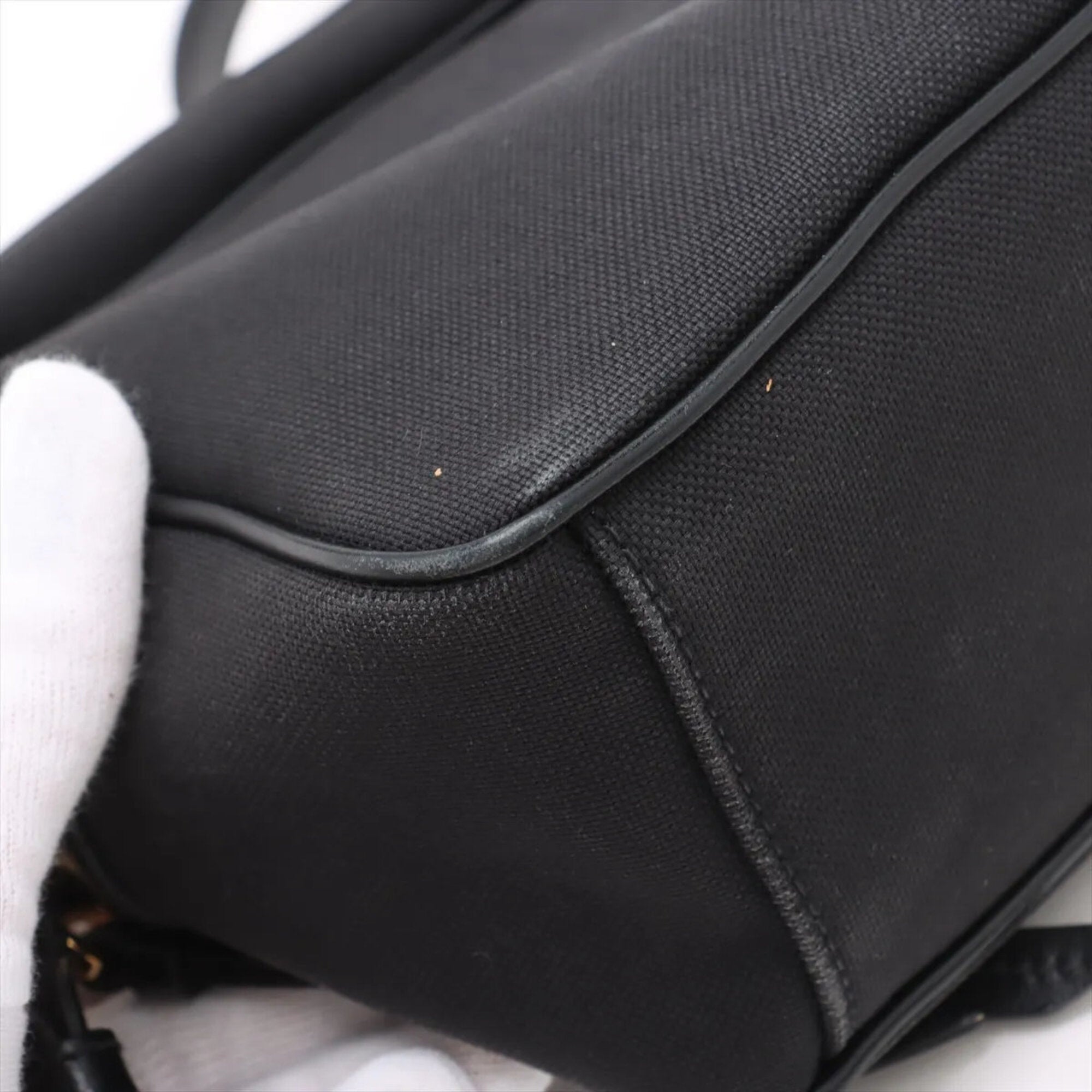 Prada Black Leather Canvas Shoulder Bag (Pre-Owned)