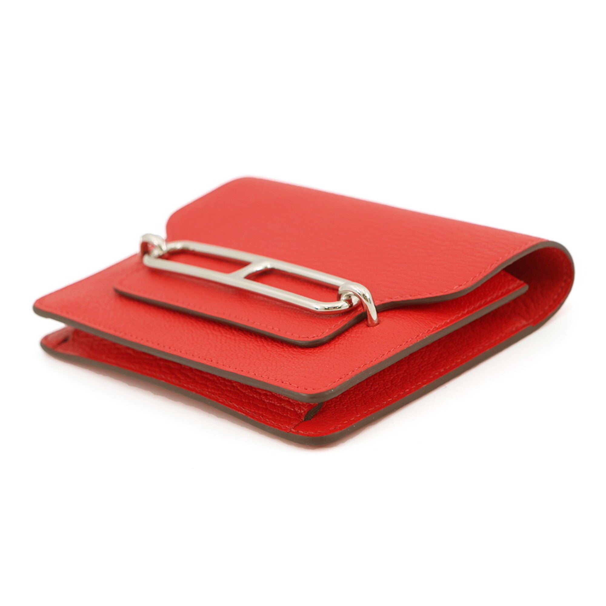 Hermes Orange Orange Red Chevre Myzore Leather Coin Purse/Coin Case (Pre-Owned)