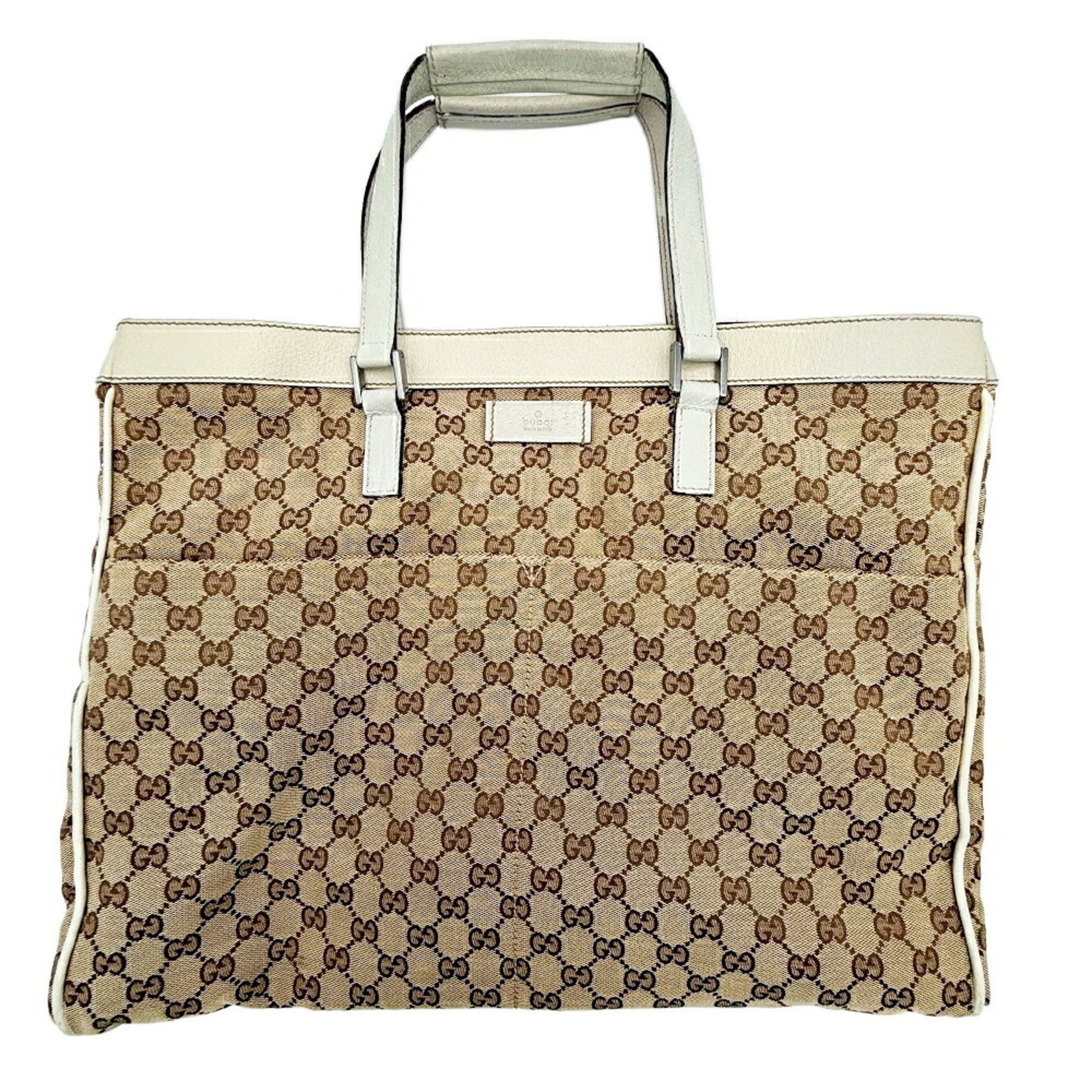 Gucci Beige Ivory Gg Canvas Leather Tote Bag (Pre-Owned)