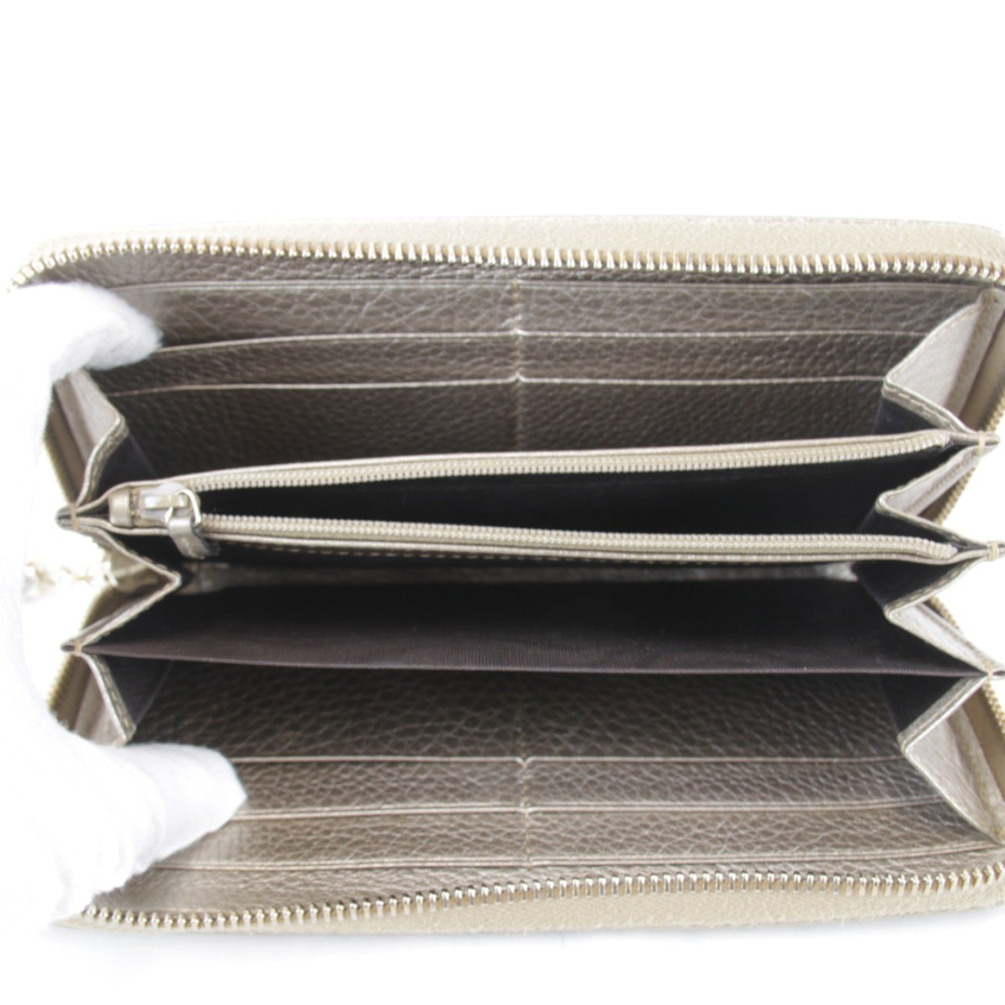 Gucci Gold White Leather Long Wallet (Bi-Fold) (Pre-Owned)