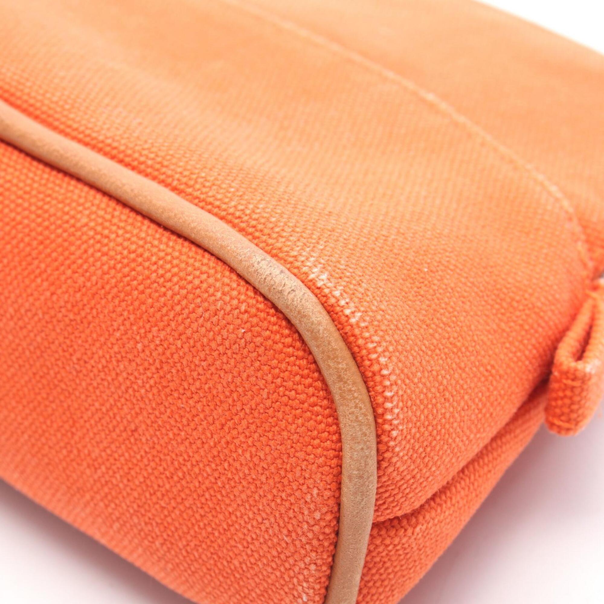Hermes Brown Orange Canvas Leather Handbag Pouch (Pre-Owned)