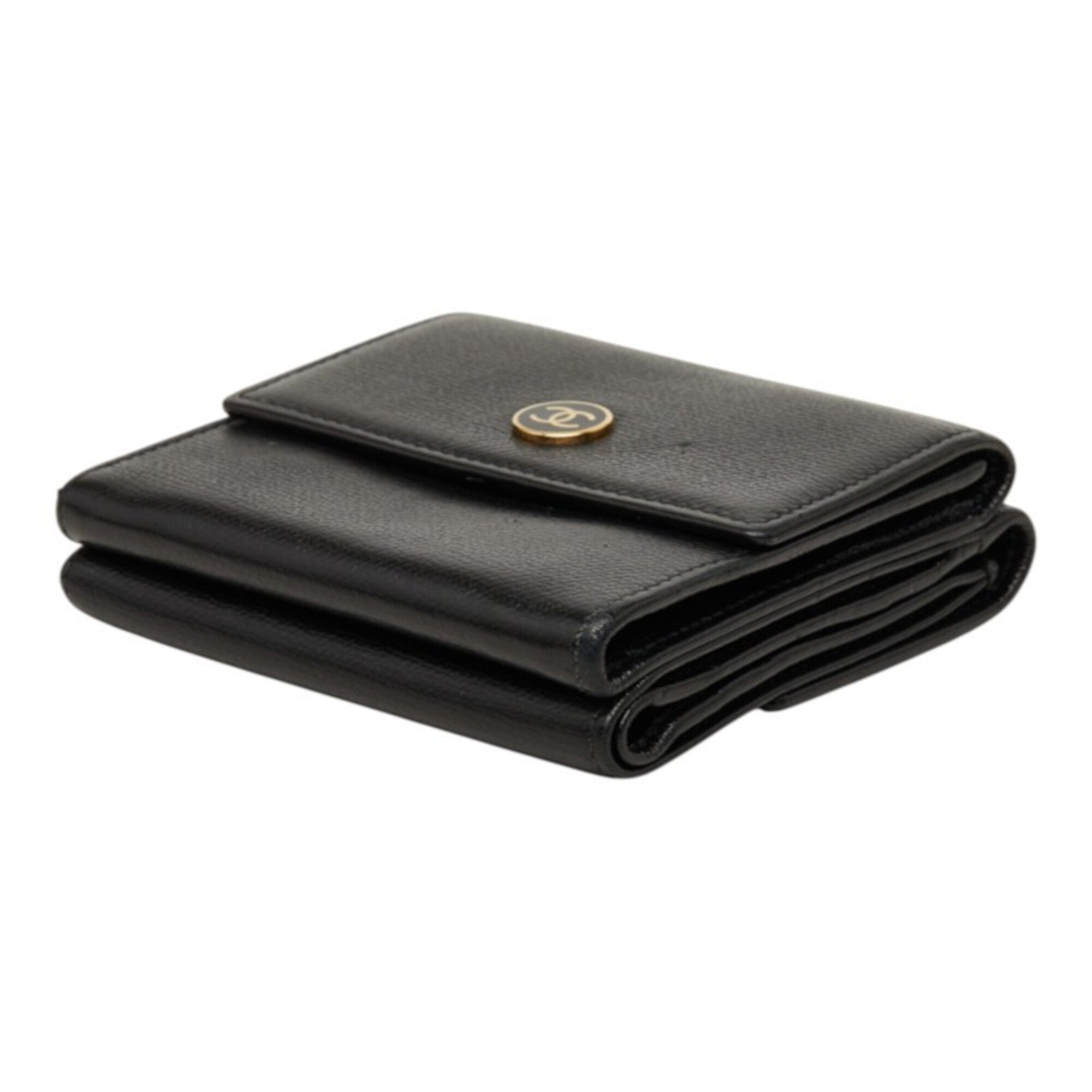 Chanel Gold Black Leather Wallet (Bi-Fold) (Pre-Owned)