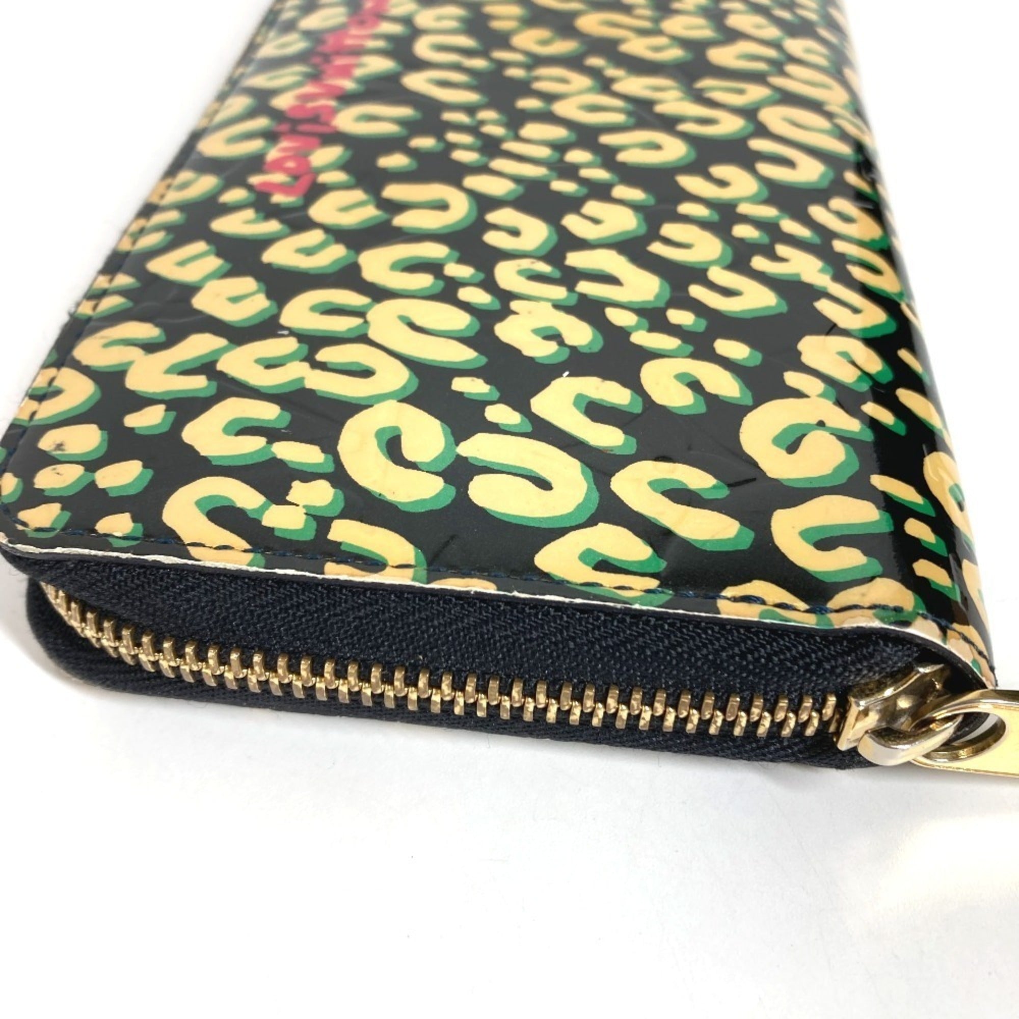 Louis Vuitton Black Green Patent Leather Long Wallet (Bi-Fold) (Pre-Owned)