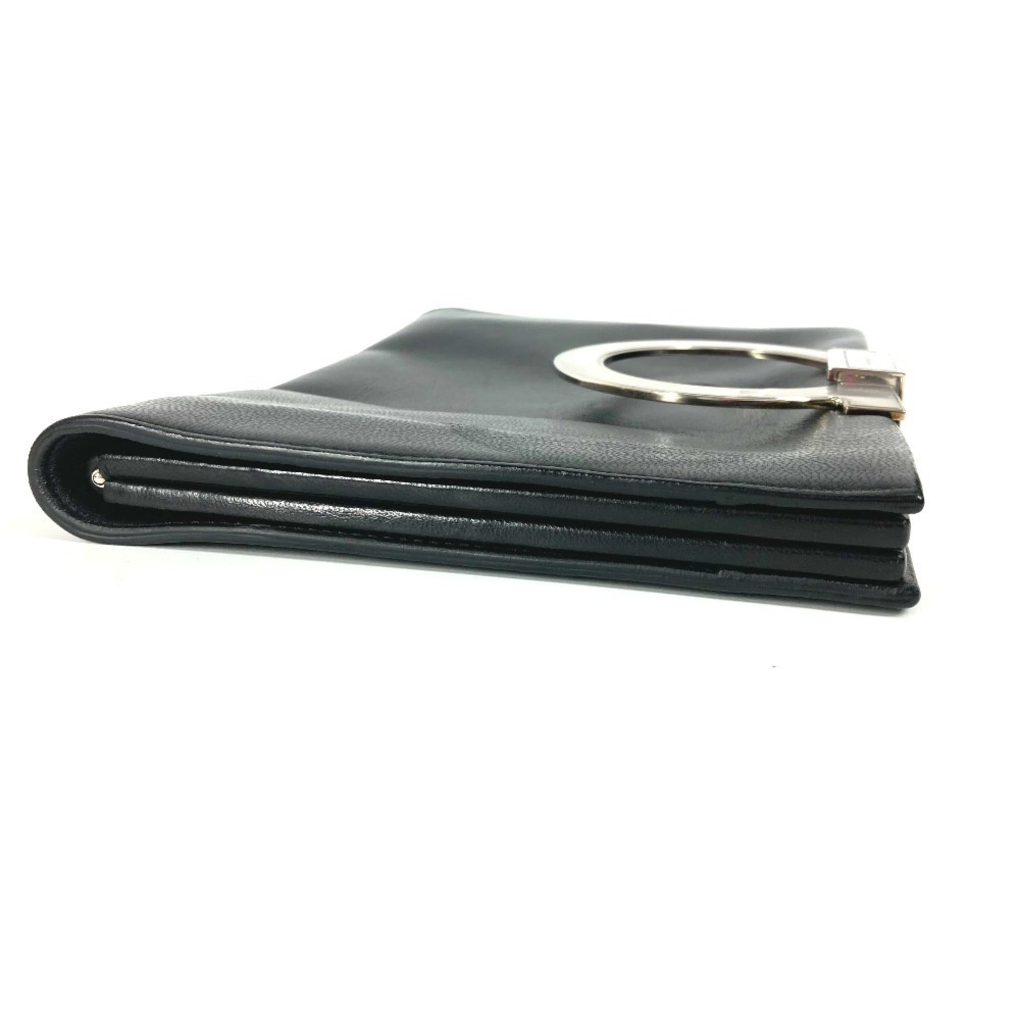 Salvatore Ferragamo Gancini Black Leather Clutch Bag (Pre-Owned)