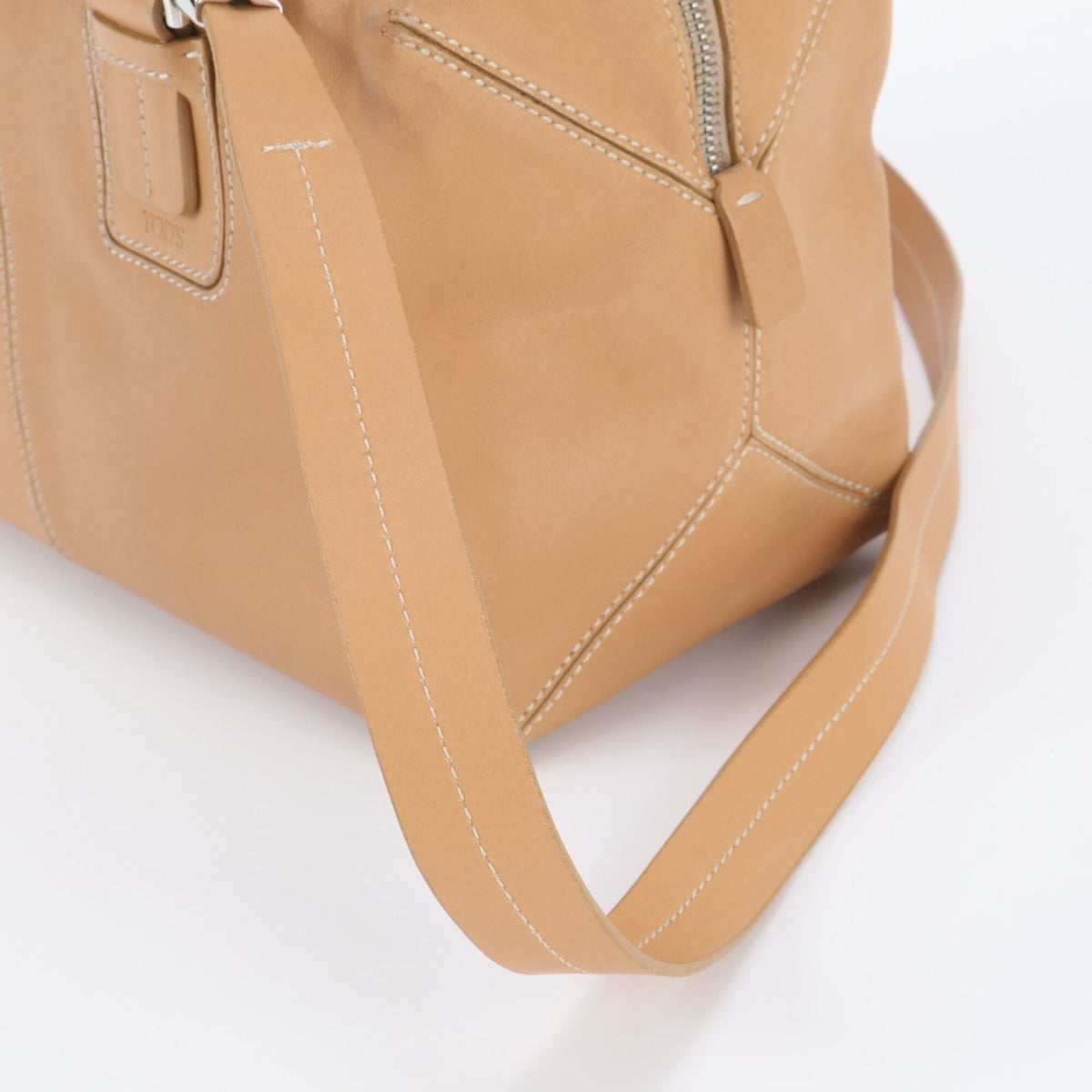 Tod's Beige Leather Boston Bag Crossbody Bag Handbag Shoulder Bag Tote Bag (Pre-Owned)