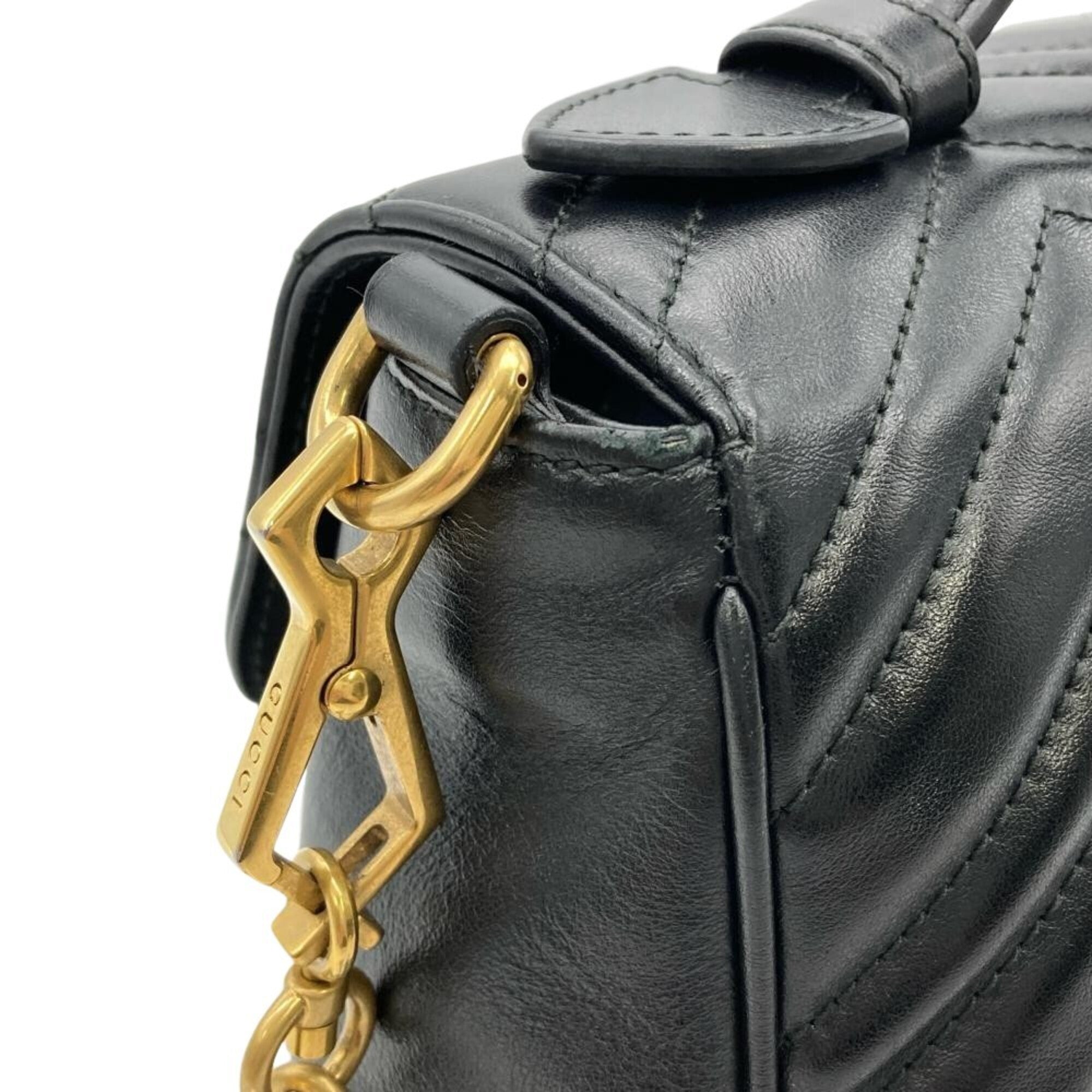 Gucci Gg Marmont Black Leather Handbag Shoulder Bag (Pre-Owned)