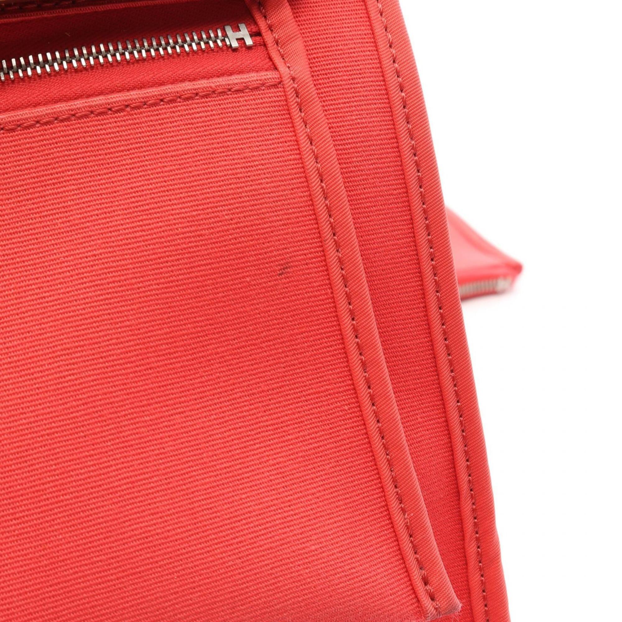 Hermes Brown Red Color Rose Jaipur Canvas Leather Handbag (Pre-Owned)