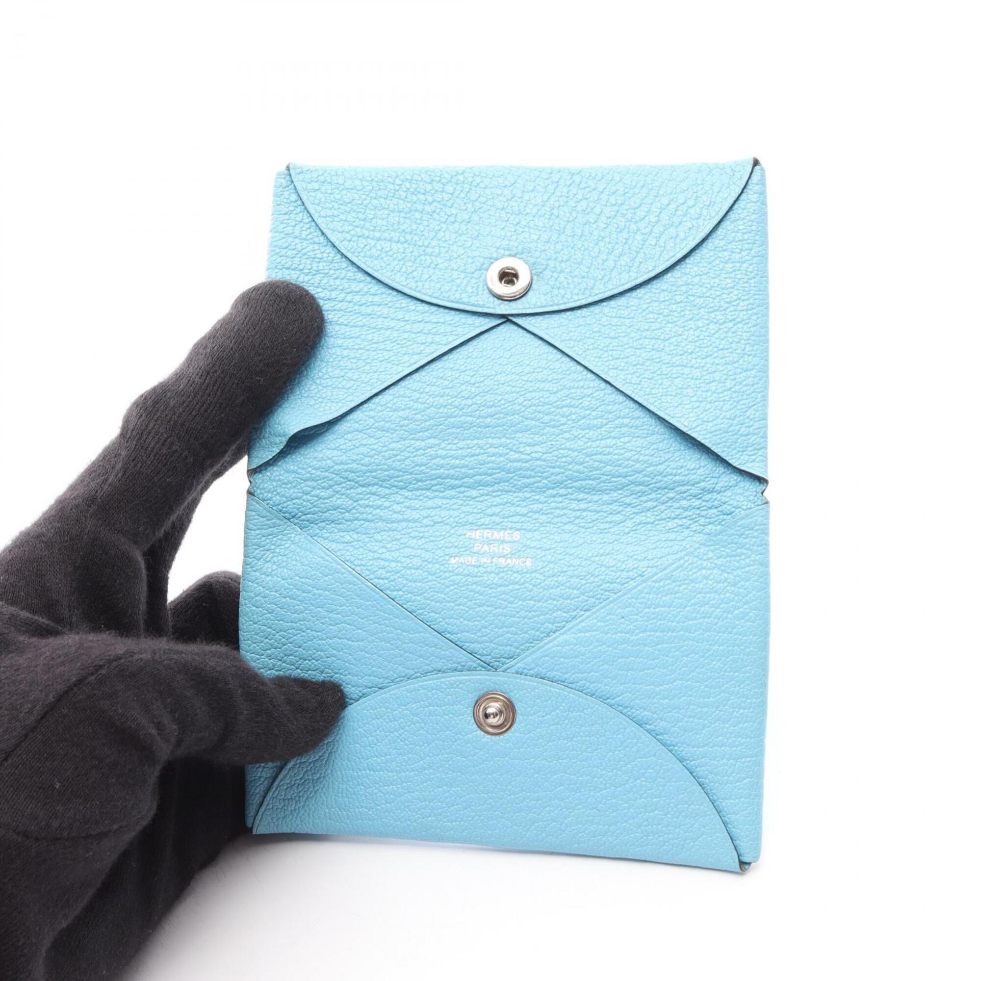 Hermes Blue Celeste Chevre Leather Coin Purse/Coin Case (Pre-Owned)