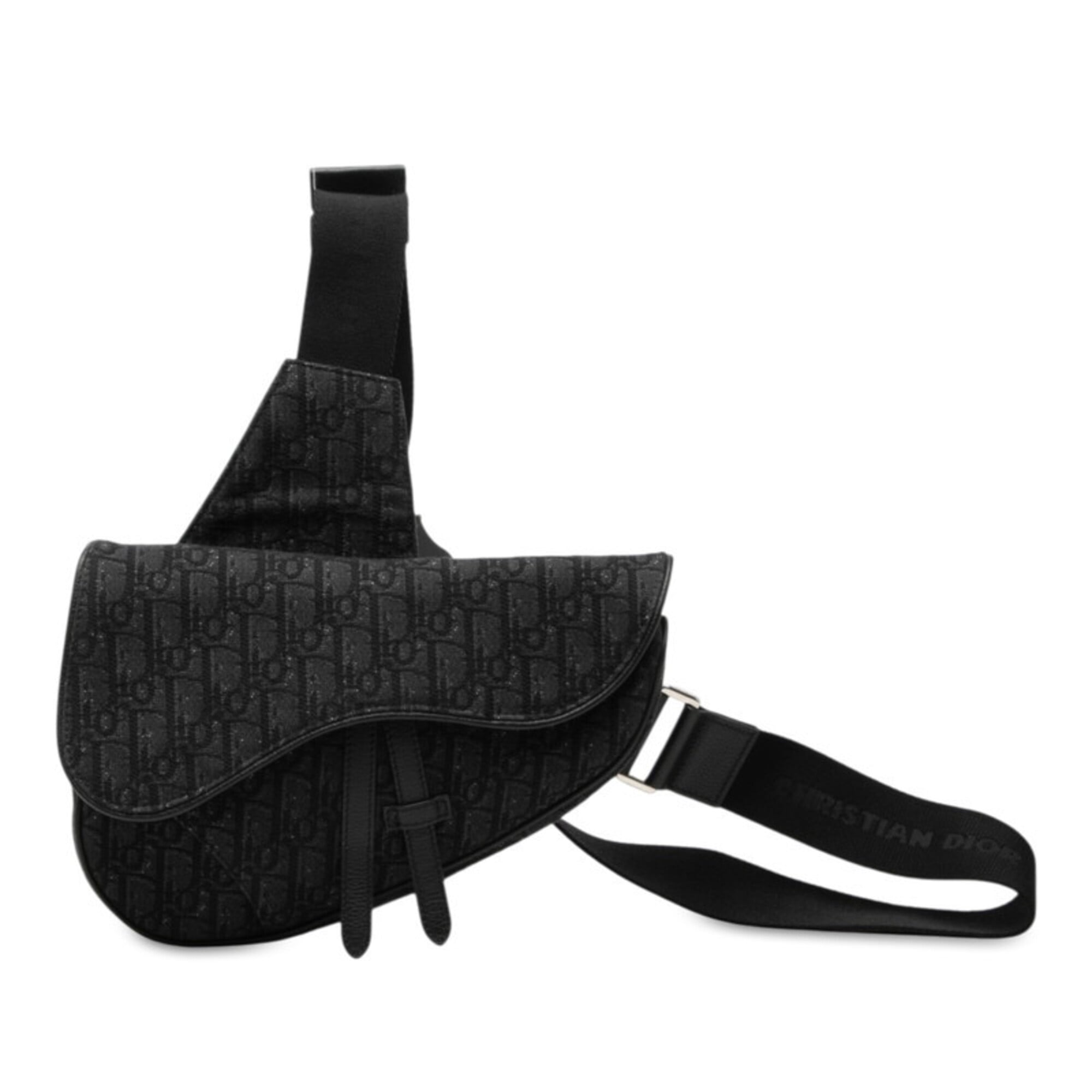 Christian Dior Black Canvas Leather Saddle Bag Shoulder Bag Sling Bag (Pre-Owned)