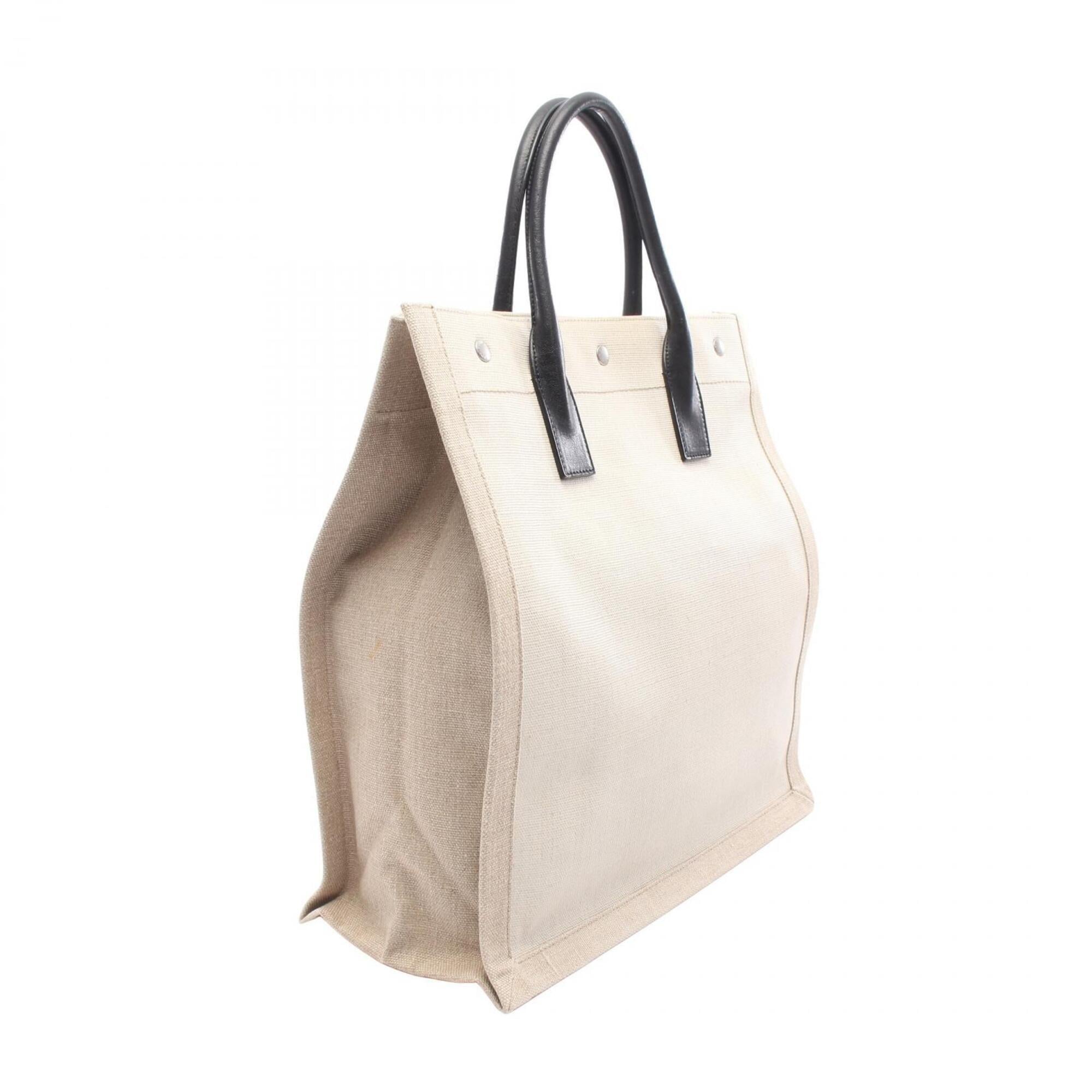 Saint Laurent Beige Black Canvas Leather Handbag Tote Bag (Pre-Owned)