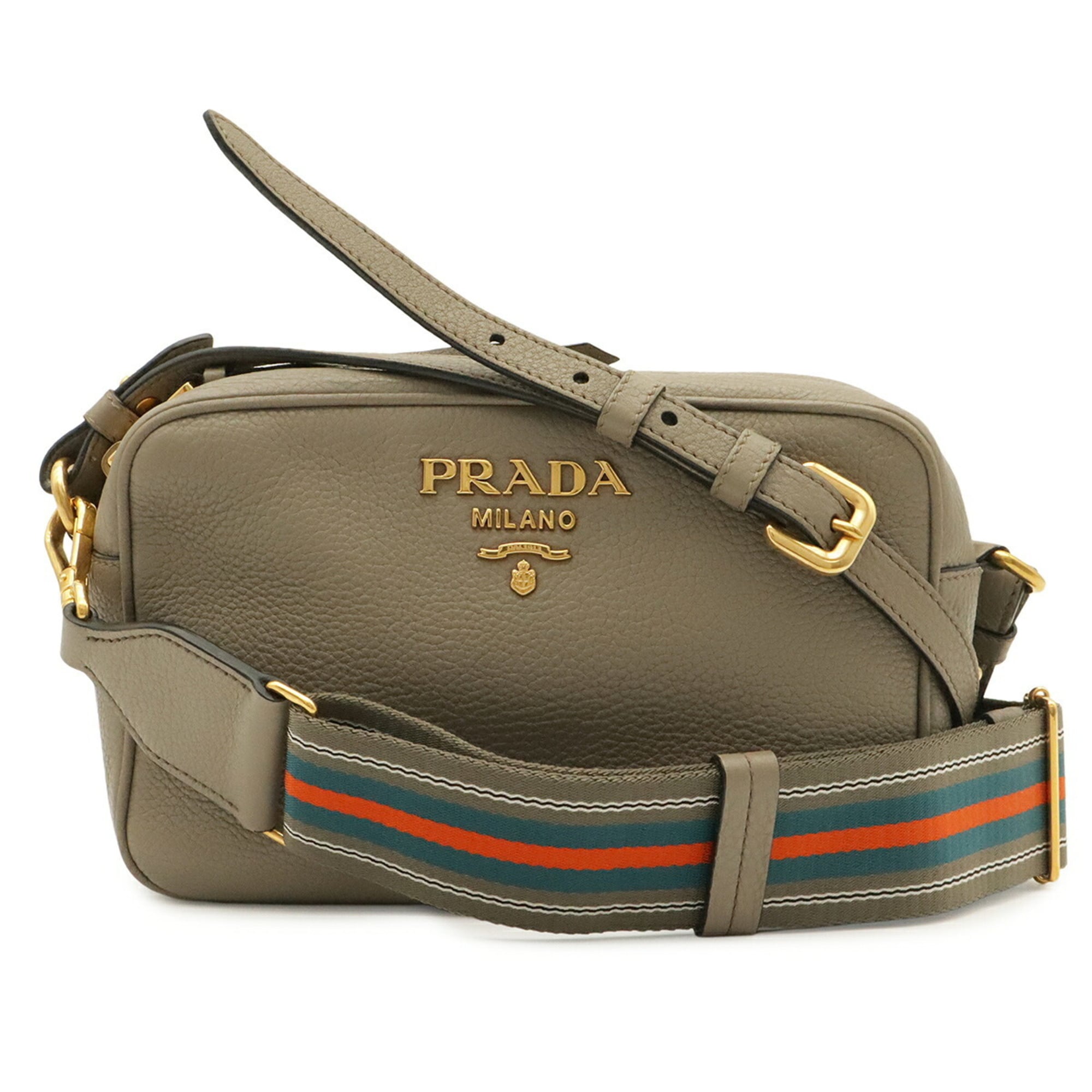 Prada Grayish Leather Clutch Bag Pochette Shoulder Bag (Pre-Owned)