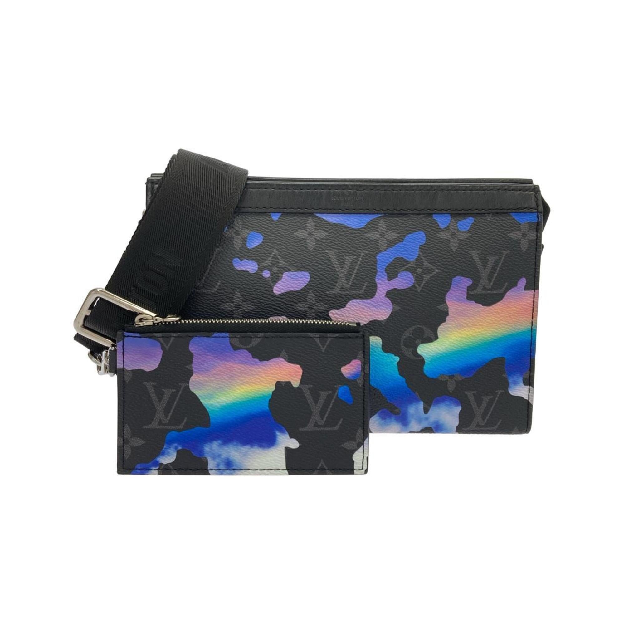 Louis Vuitton Black Blue Coated Canvas Pouch Shoulder Bag (Pre-Owned)