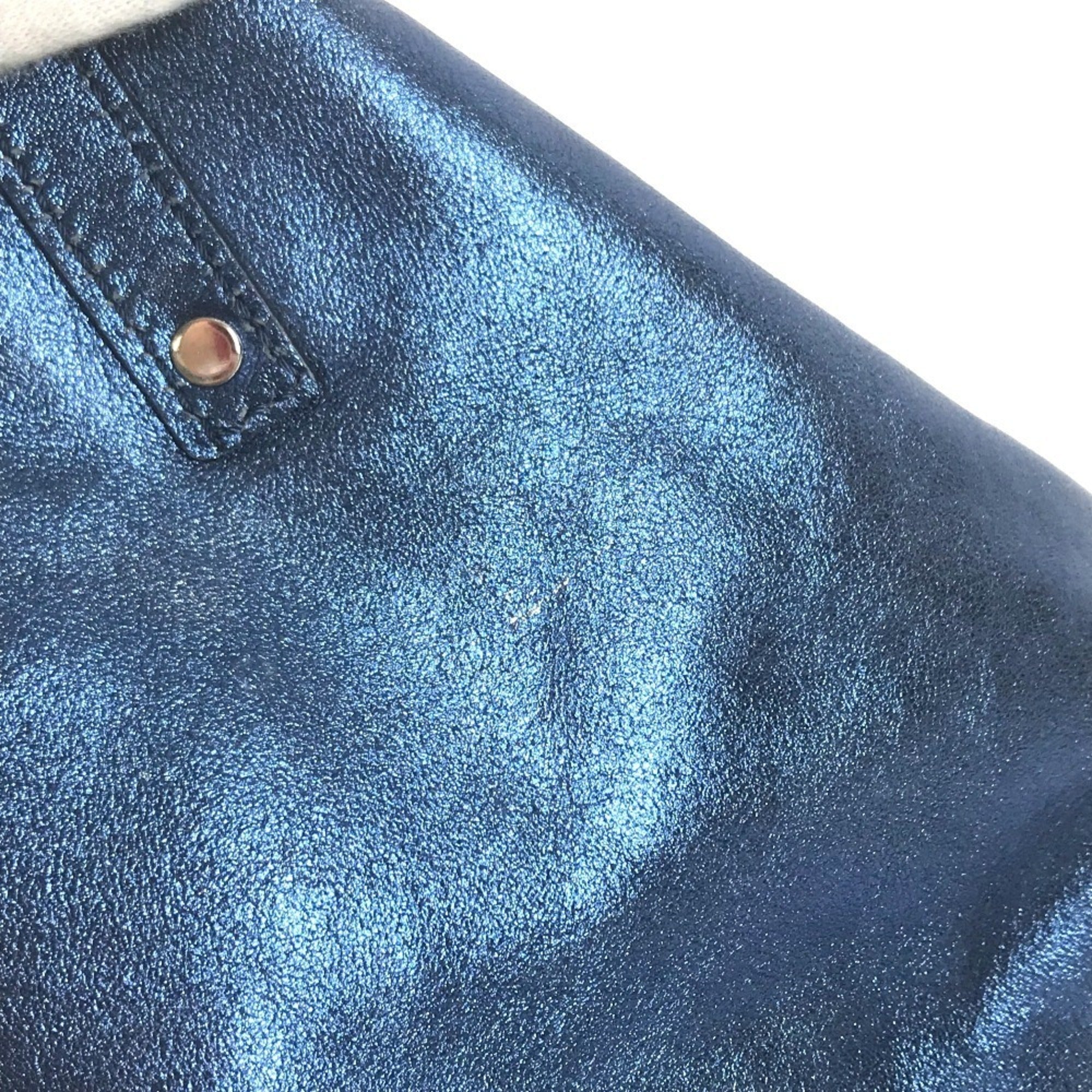 Tiffany Blue Metallic Leather Handbag Pouch Tote Bag (Pre-Owned)