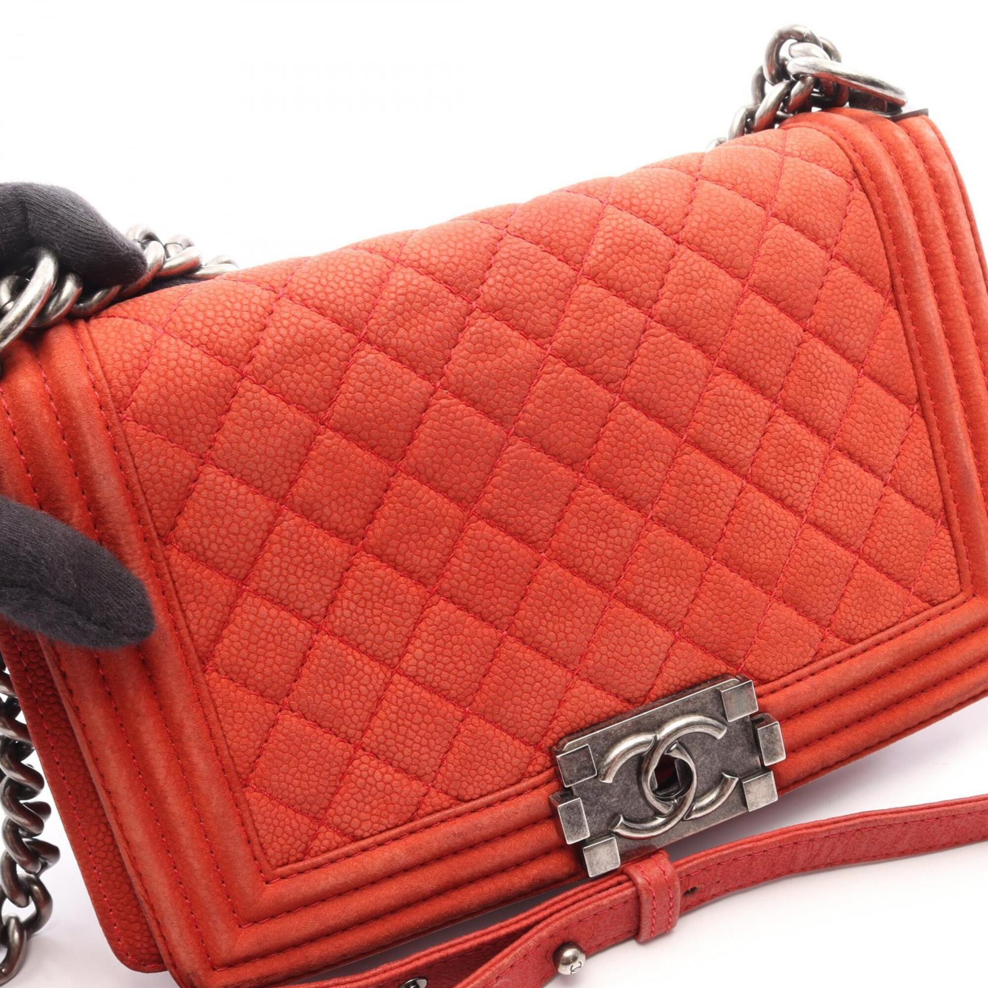 Chanel Red Color Grained Calfskin Handbag Shoulder Bag (Pre-Owned)