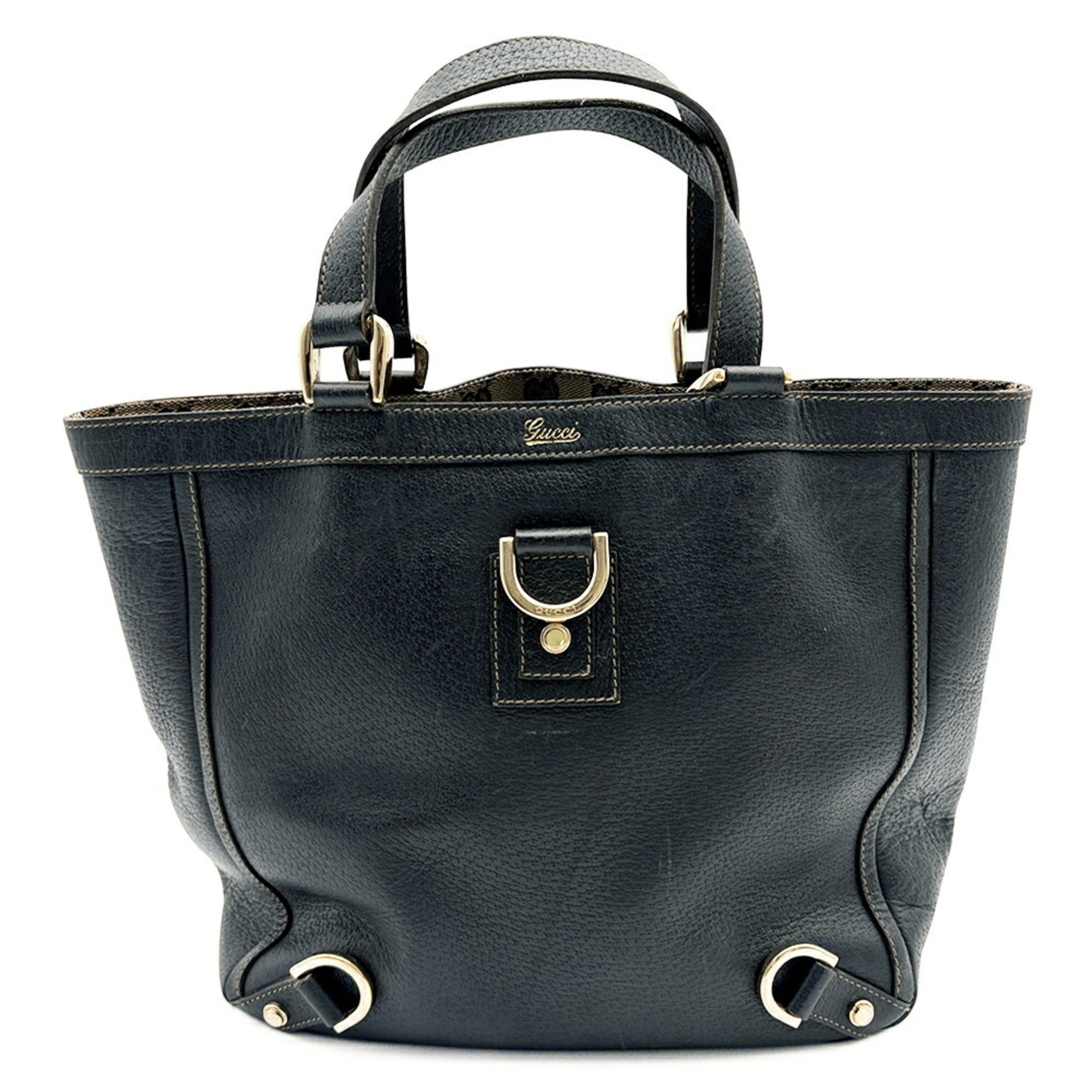 Gucci Navy Leather Canvas Tote Bag (Pre-Owned)
