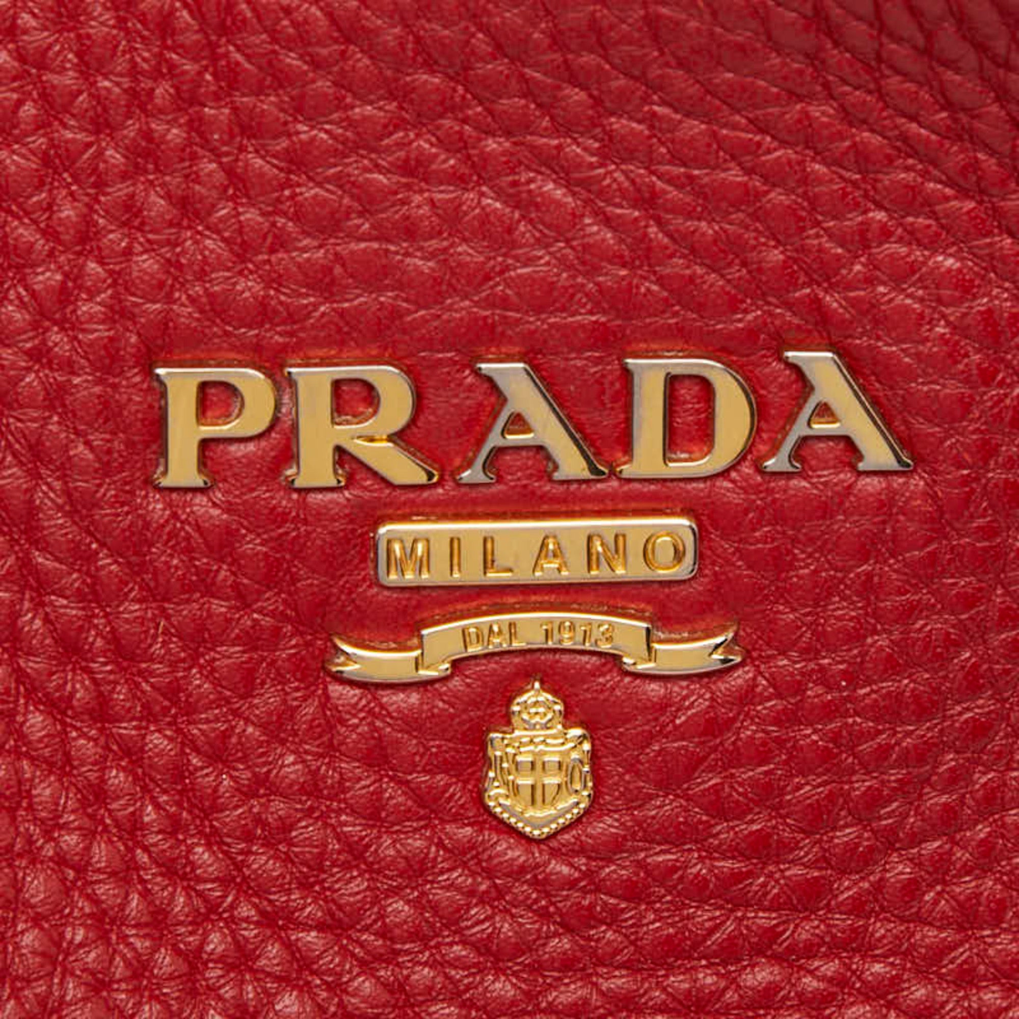 Prada Red Color Leather Shoulder Bag Tote Bag (Pre-Owned)