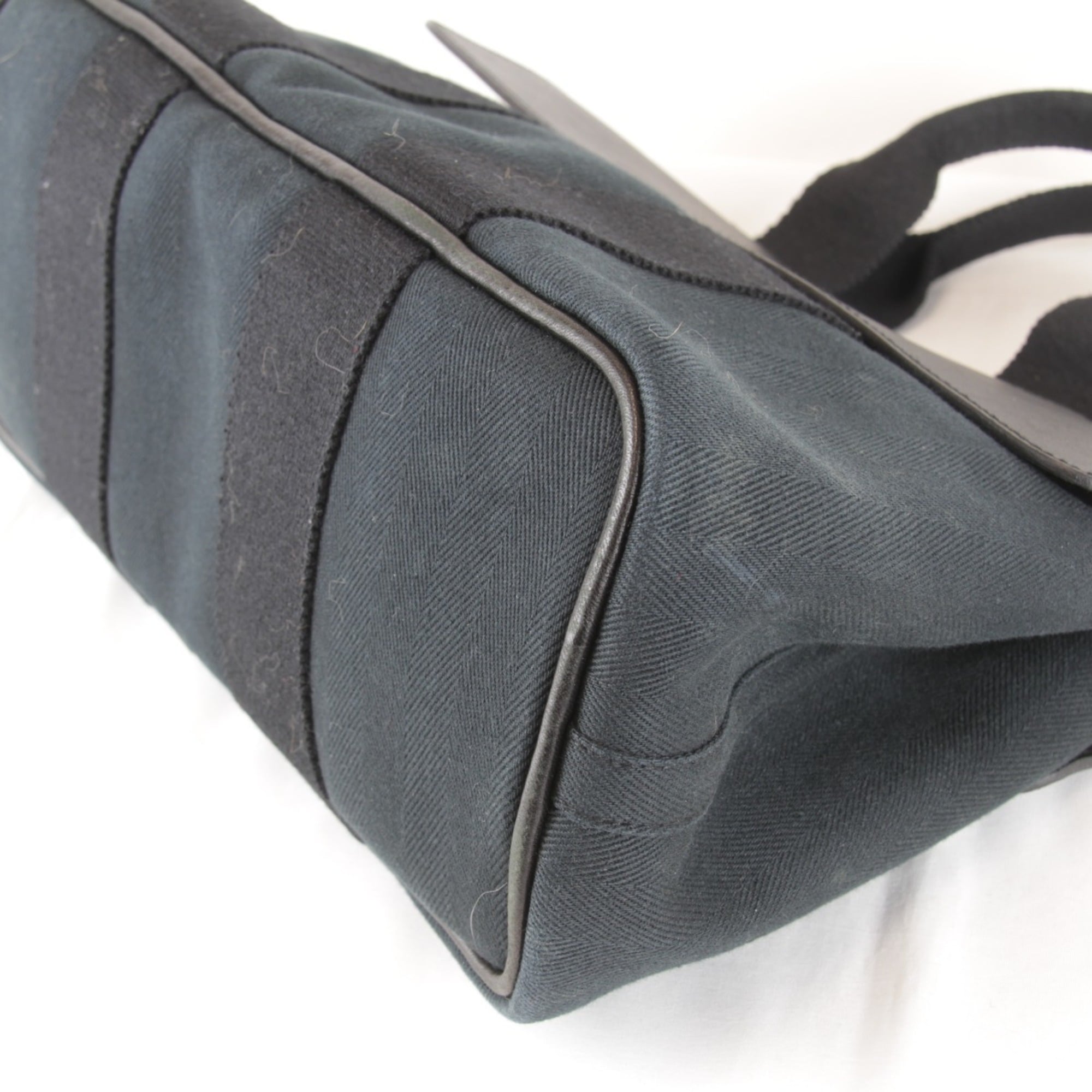 Hermes Black White Toile Chevron Handbag Pouch (Pre-Owned)