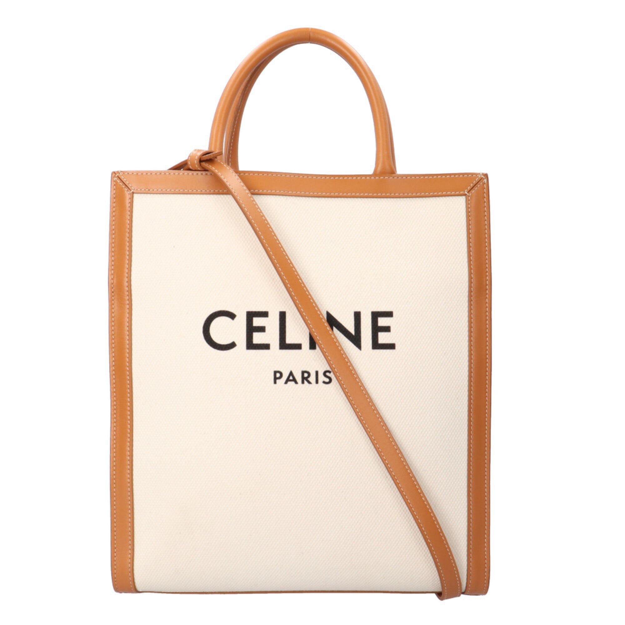 Celine Cabas White Canvas Leather Handbag Shoulder Bag (Pre-Owned)