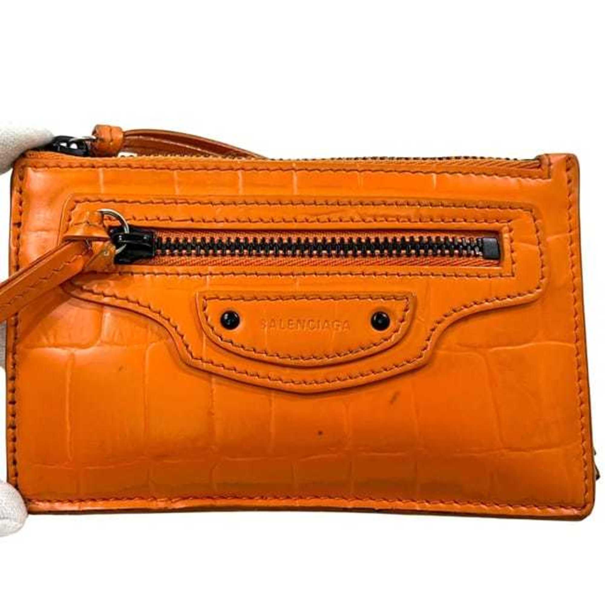 Balenciaga Orange Leather Coin Purse/Coin Case (Pre-Owned)