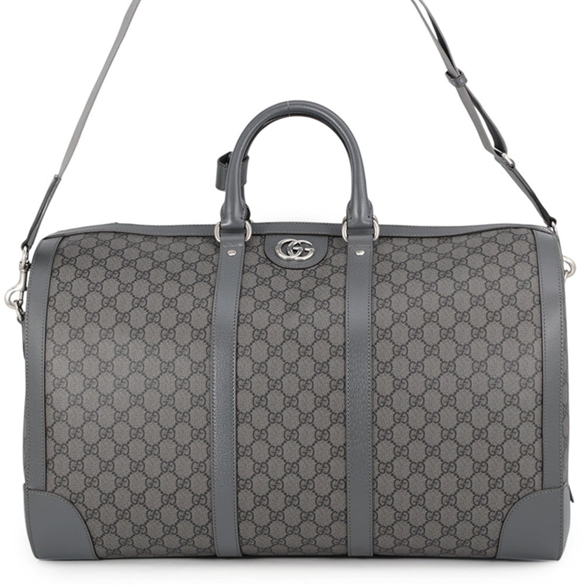 Gucci Gray Gg Supreme Leather Boston Bag Handbag (Pre-Owned)