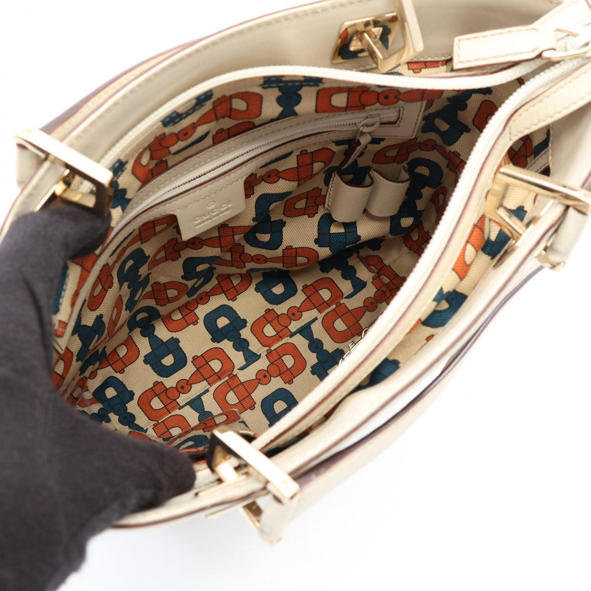 Gucci Ivory Leather Handbag Tote Bag (Pre-Owned)