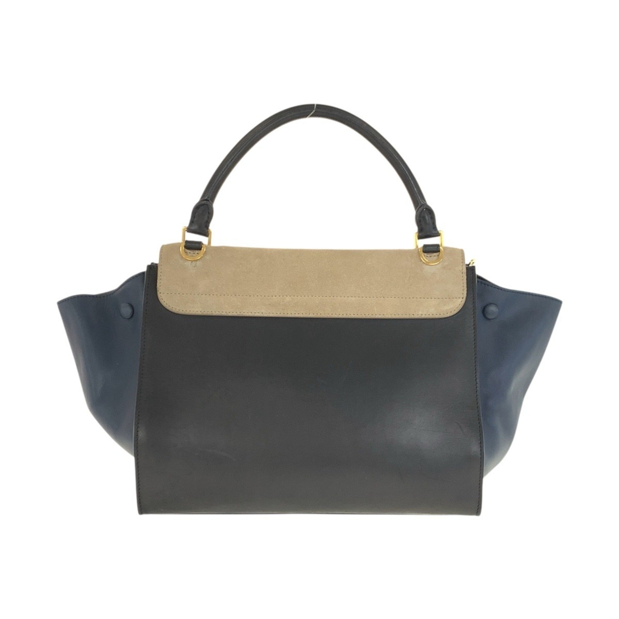 Celine Beige Navy Leather Handbag Shoulder Bag (Pre-Owned)