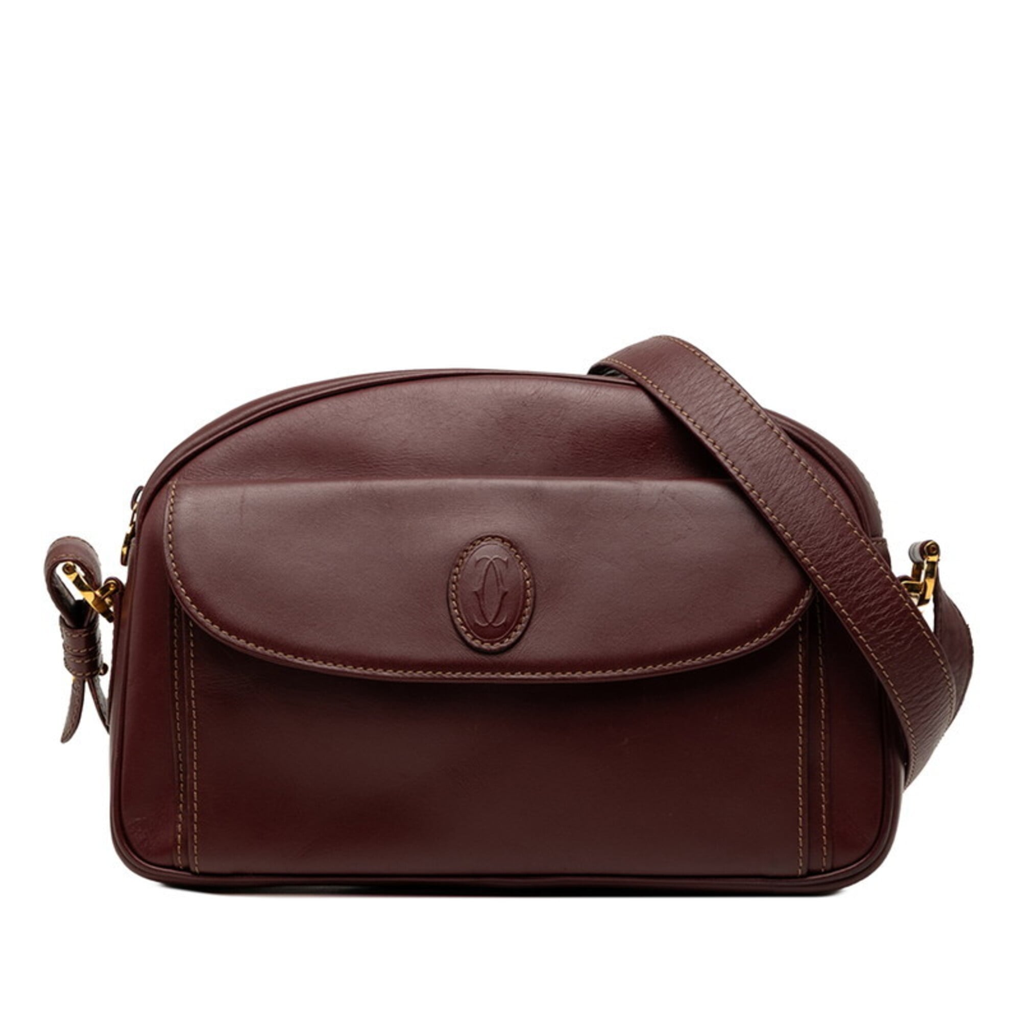 Cartier Bordeaux Red Color Leather Shoulder Bag (Pre-Owned)