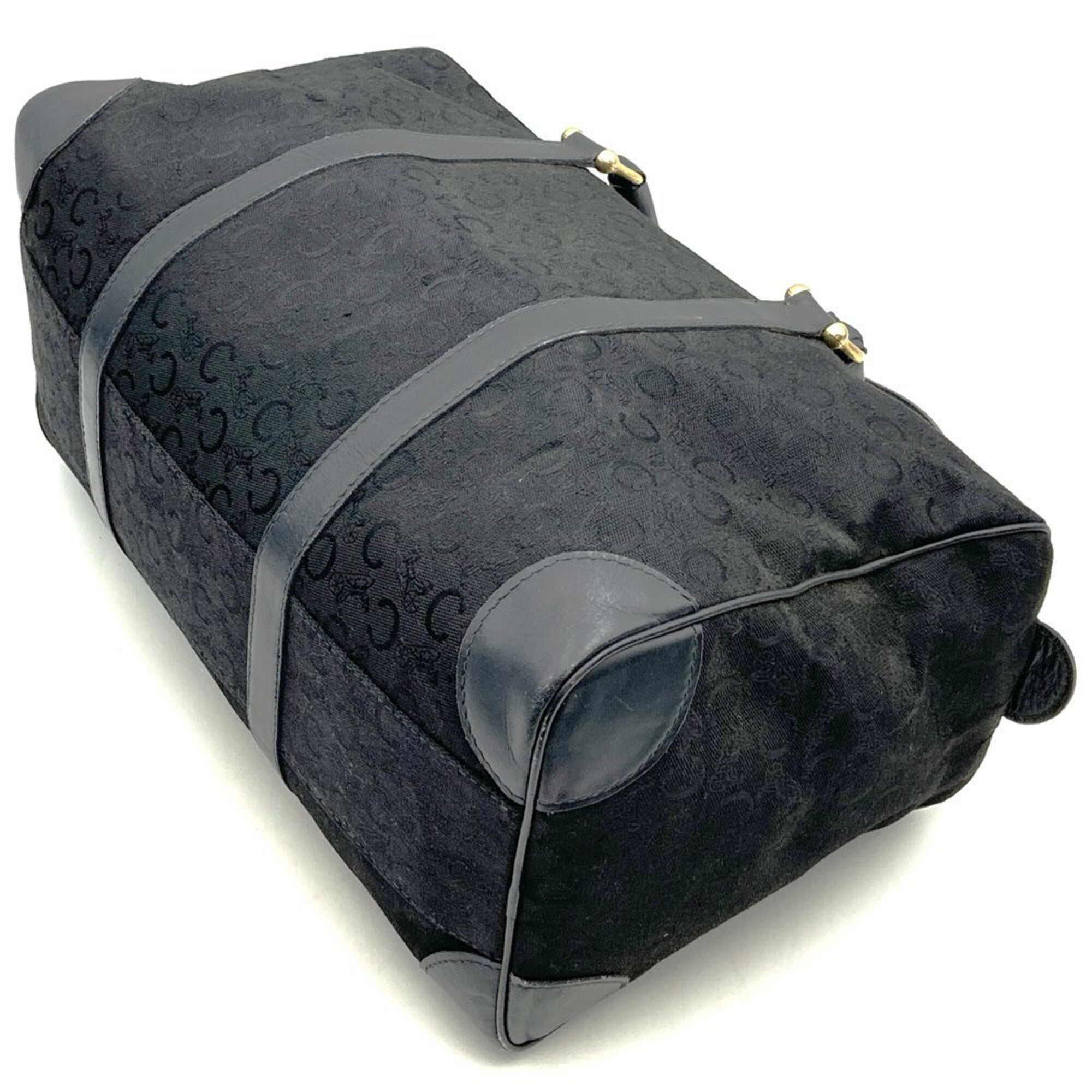 Celine Macadam Black Canvas Leather Boston Bag Handbag (Pre-Owned)