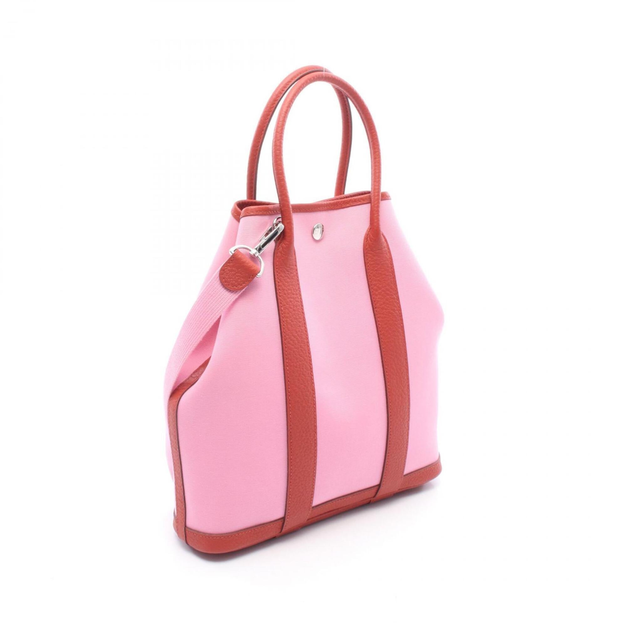 Hermes Pink Red Color Toile Officier Country Leather Handbag Tote Bag (Pre-Owned)