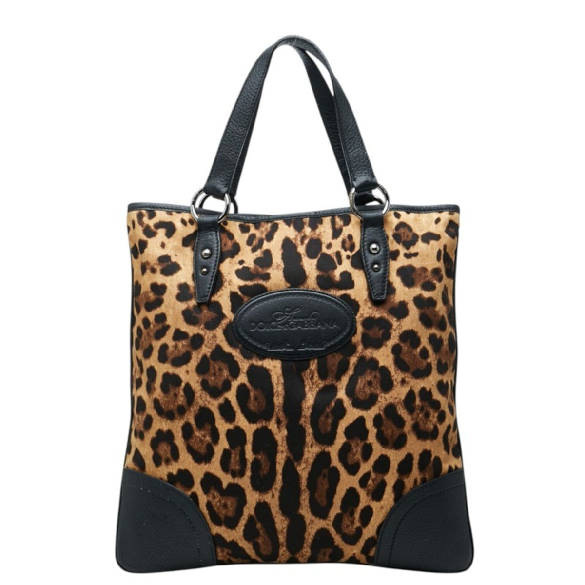 Dolce & Gabbana Beige Black Leather Canvas Tote Bag (Pre-Owned)