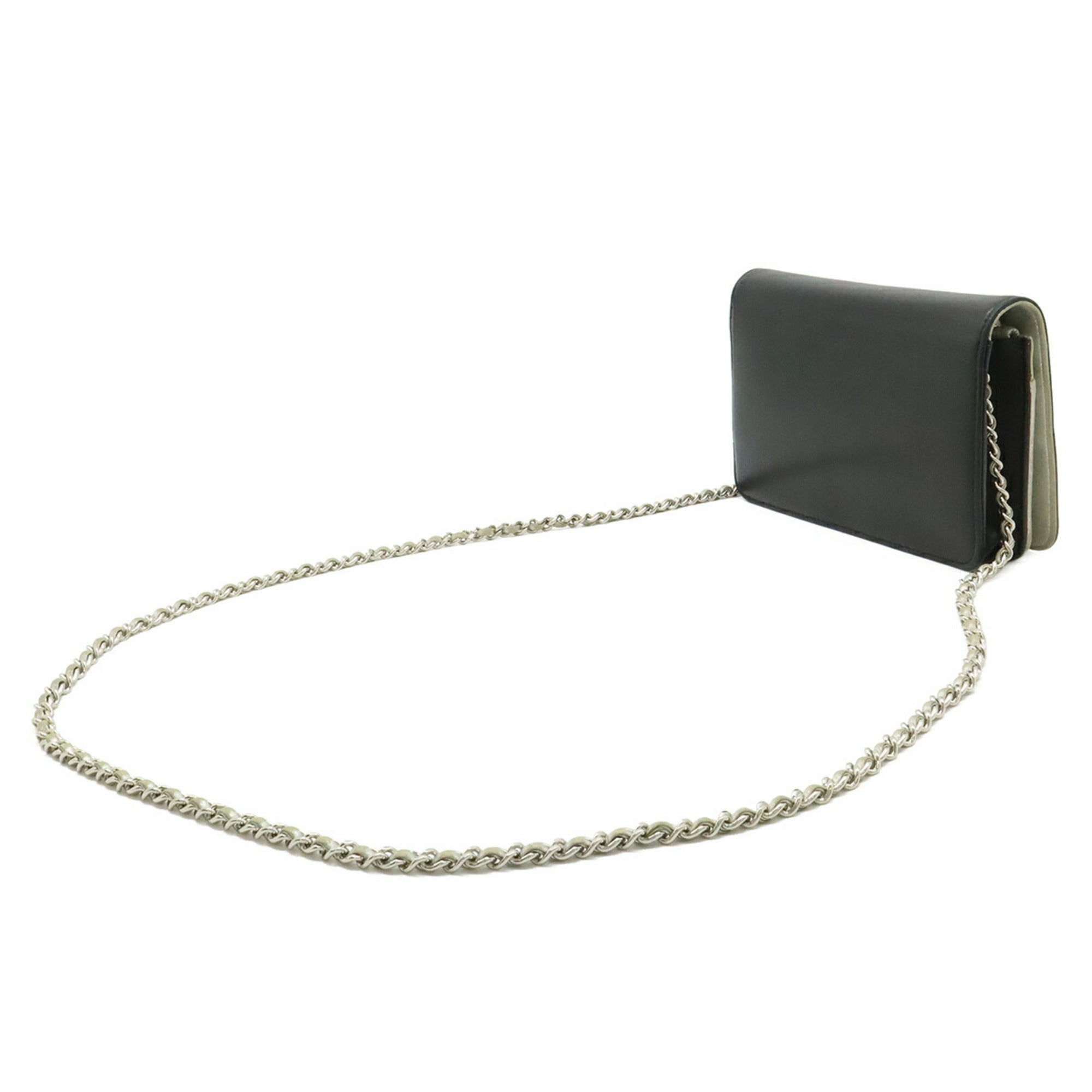 Chanel Black Metallic Silver Leather Chain/Shoulder Wallet (Pre-Owned)