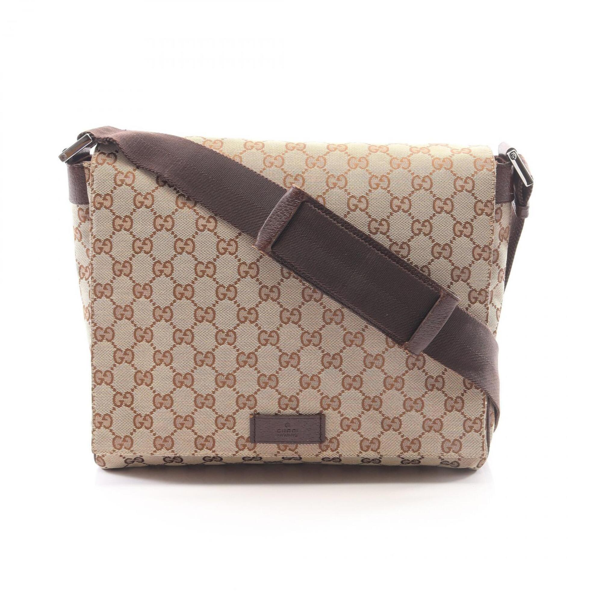 Gucci Beige Brown Canvas Leather Handbag Shoulder Bag (Pre-Owned)