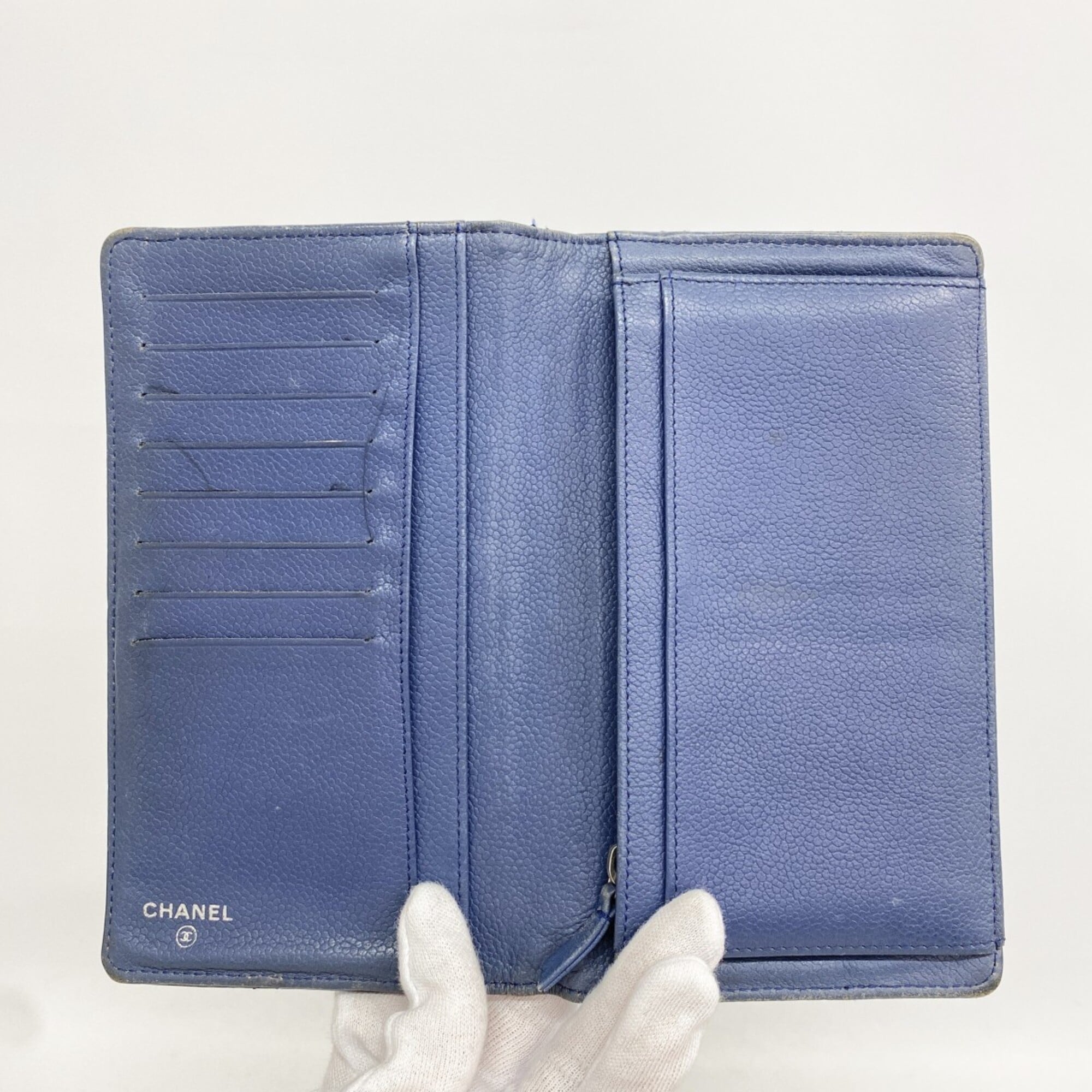 Chanel Blue Grained Calfskin Long Wallet (Bi-Fold) (Pre-Owned)
