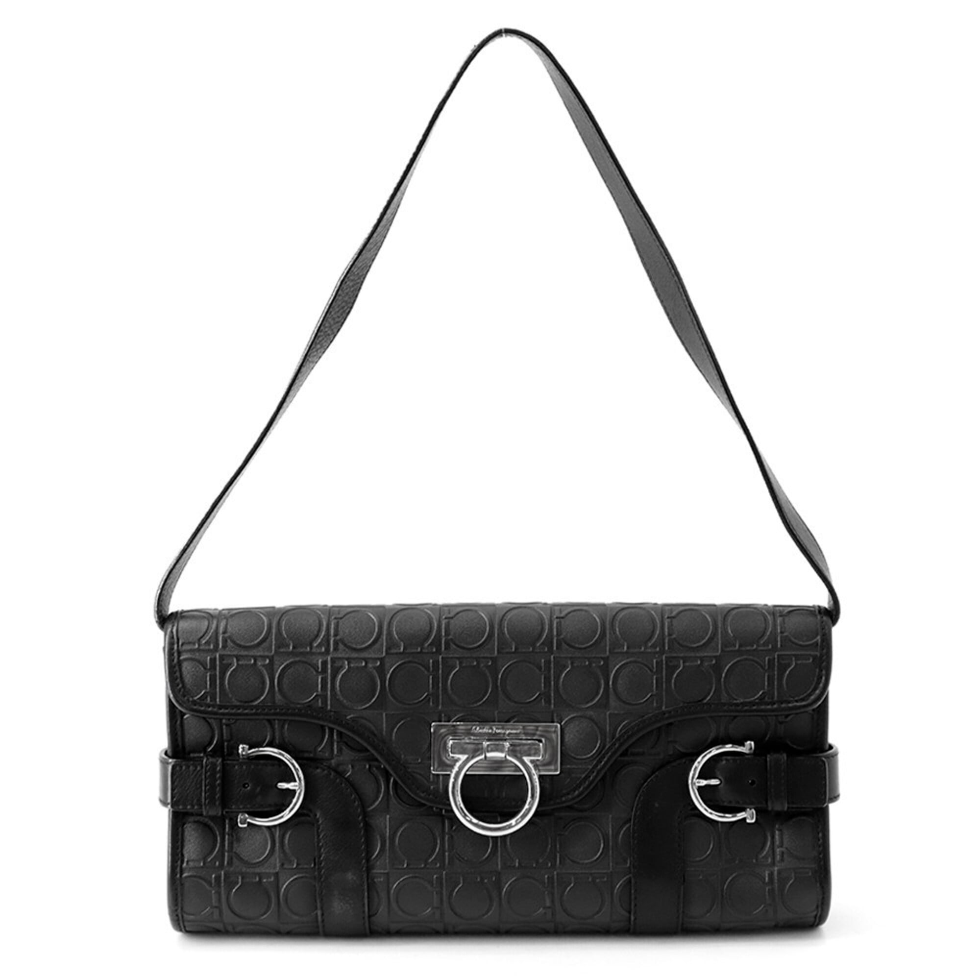 Salvatore Ferragamo Black Leather Handbag Shoulder Bag (Pre-Owned)