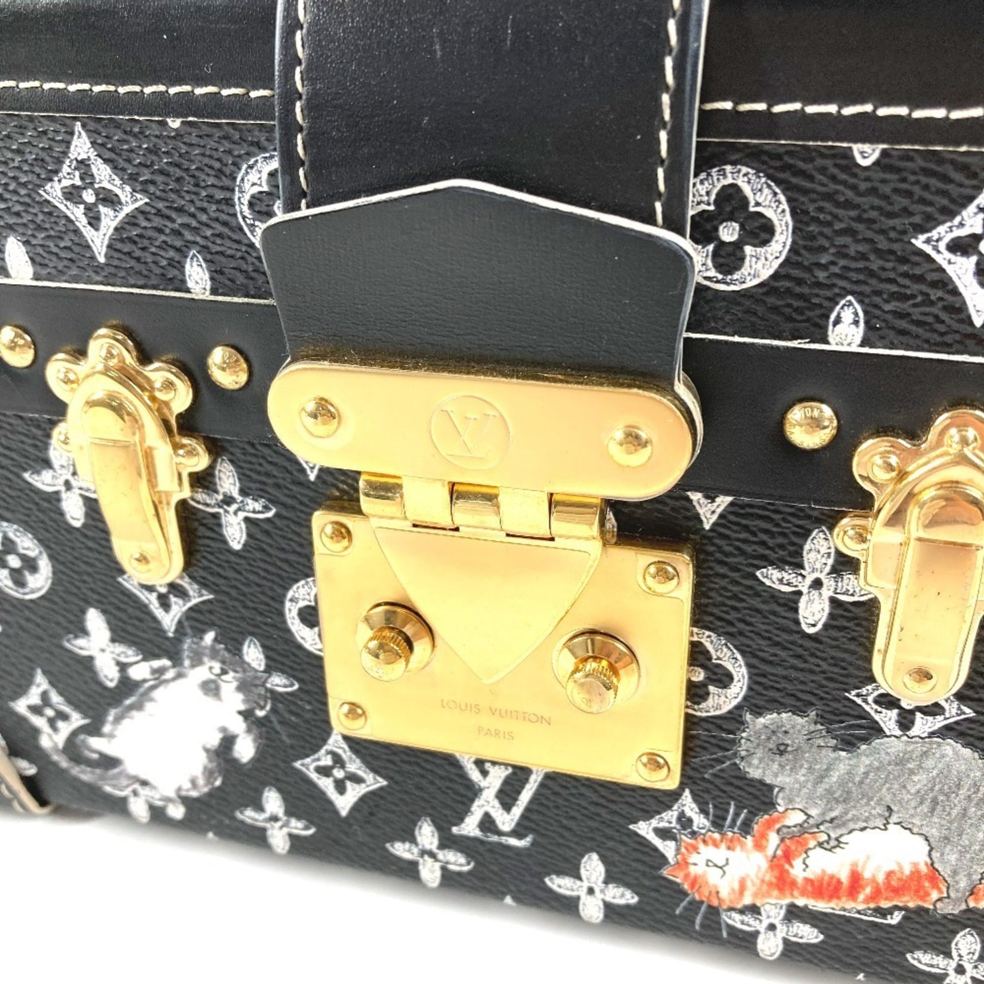 Louis Vuitton Monogram Black Leather Clutch Bag Shoulder Bag (Pre-Owned)