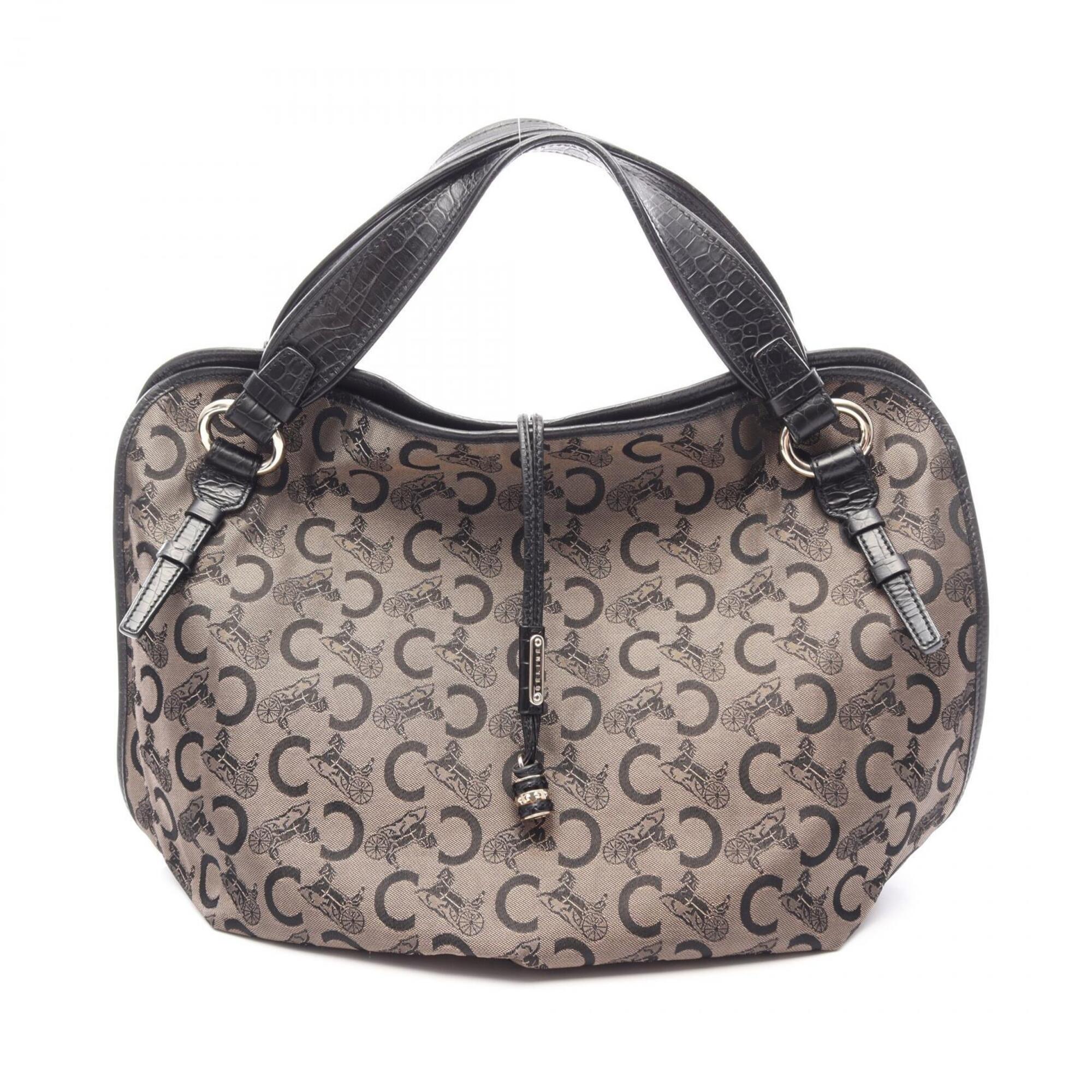 Celine Black Brown Canvas Leather Handbag (Pre-Owned)