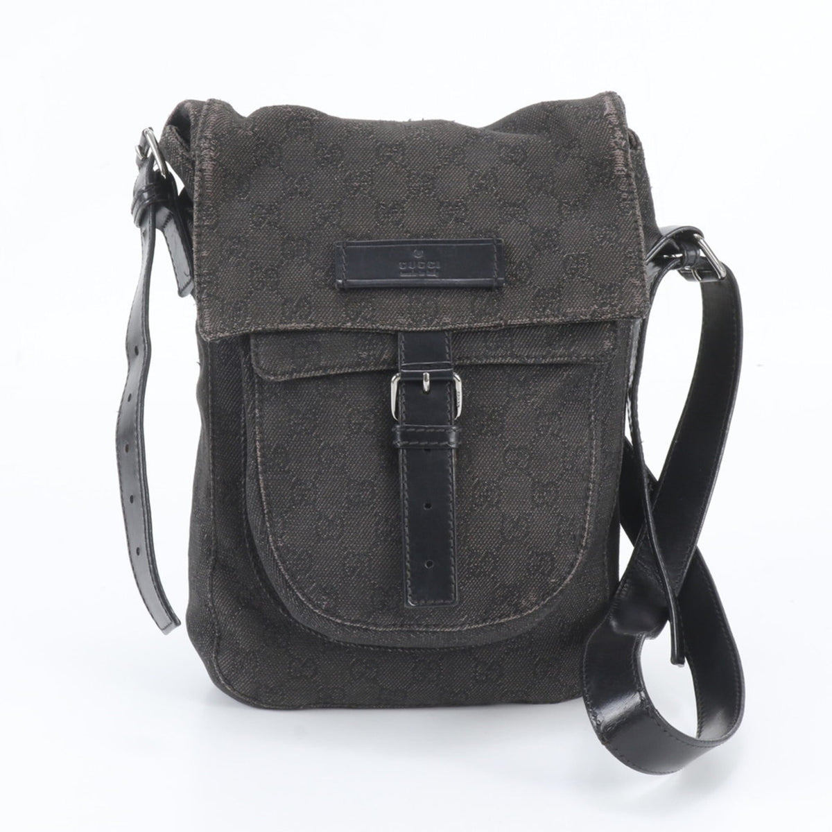 Gucci Black Leather Canvas Crossbody Bag Shoulder Bag (Pre-Owned)