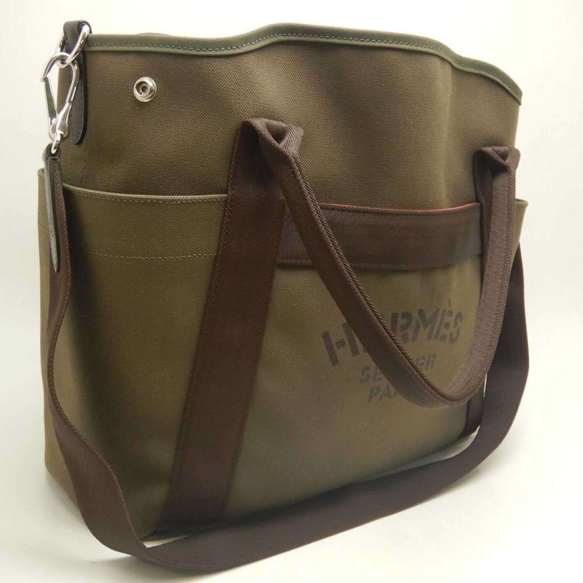 Hermes Khaki Canvas Tote Bag (Pre-Owned)