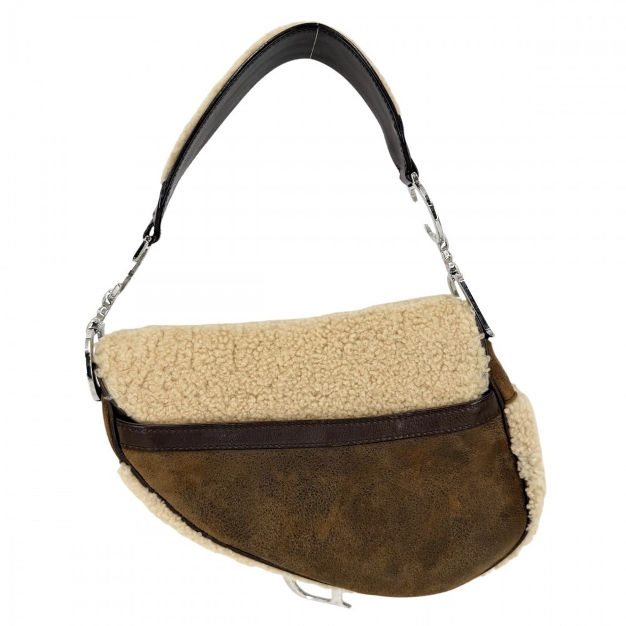 Christian Dior Beige Brown White Leather Handbag Saddle Bag (Pre-Owned)