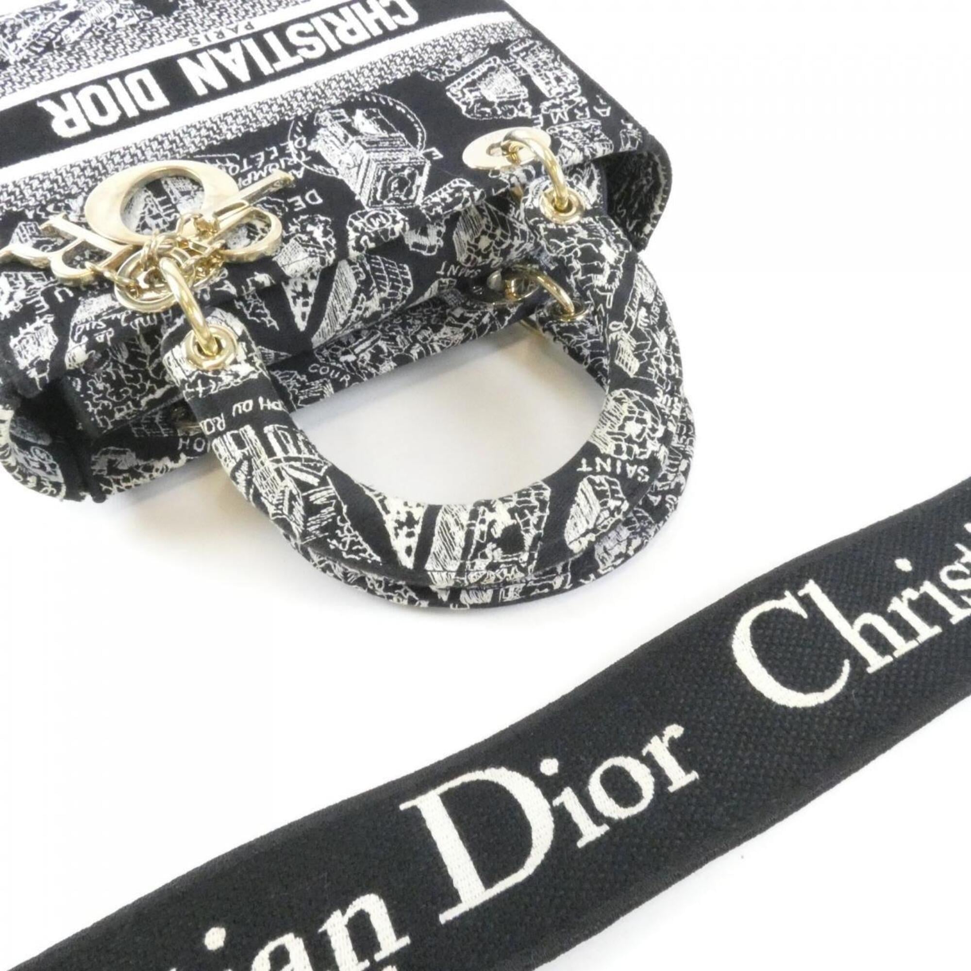 Christian Dior Black White Canvas Handbag (Pre-Owned)