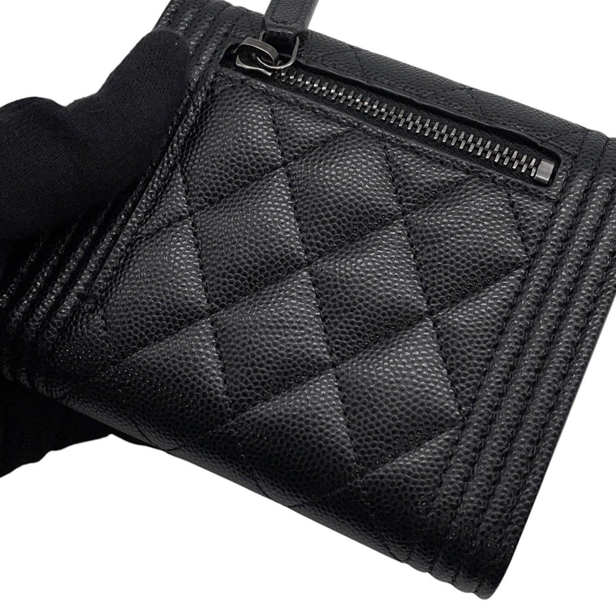 Chanel Matelasse Black Grained Calfskin Wallet (Tri-Fold) (Pre-Owned)